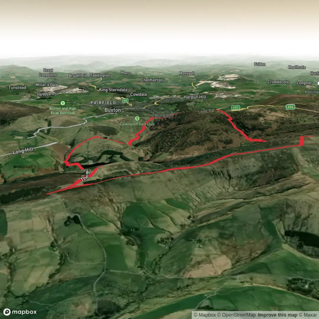 An image depicting the trail Burbage Edge, Shining Tor, Cats Tor & Foxlow edge and its surrounding area.