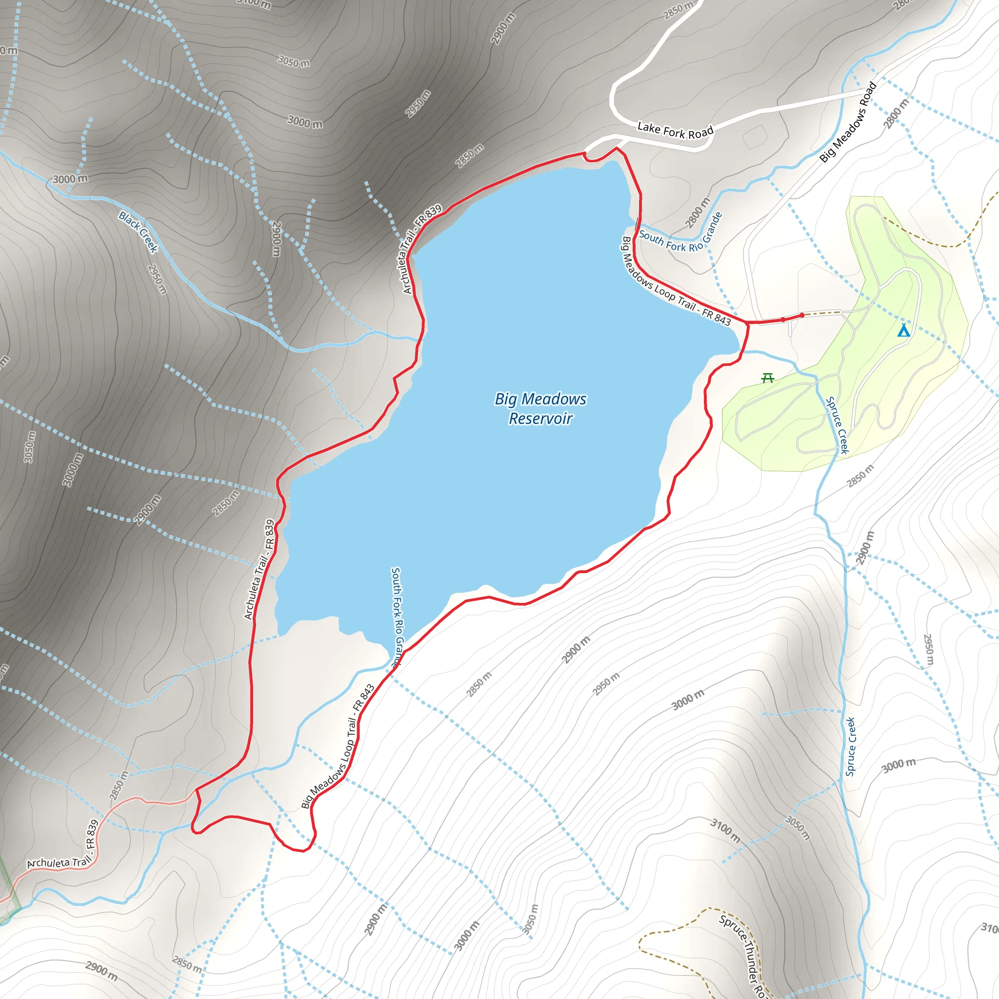 Big Meadows Reservoir via Archuleta Trail mobile static map