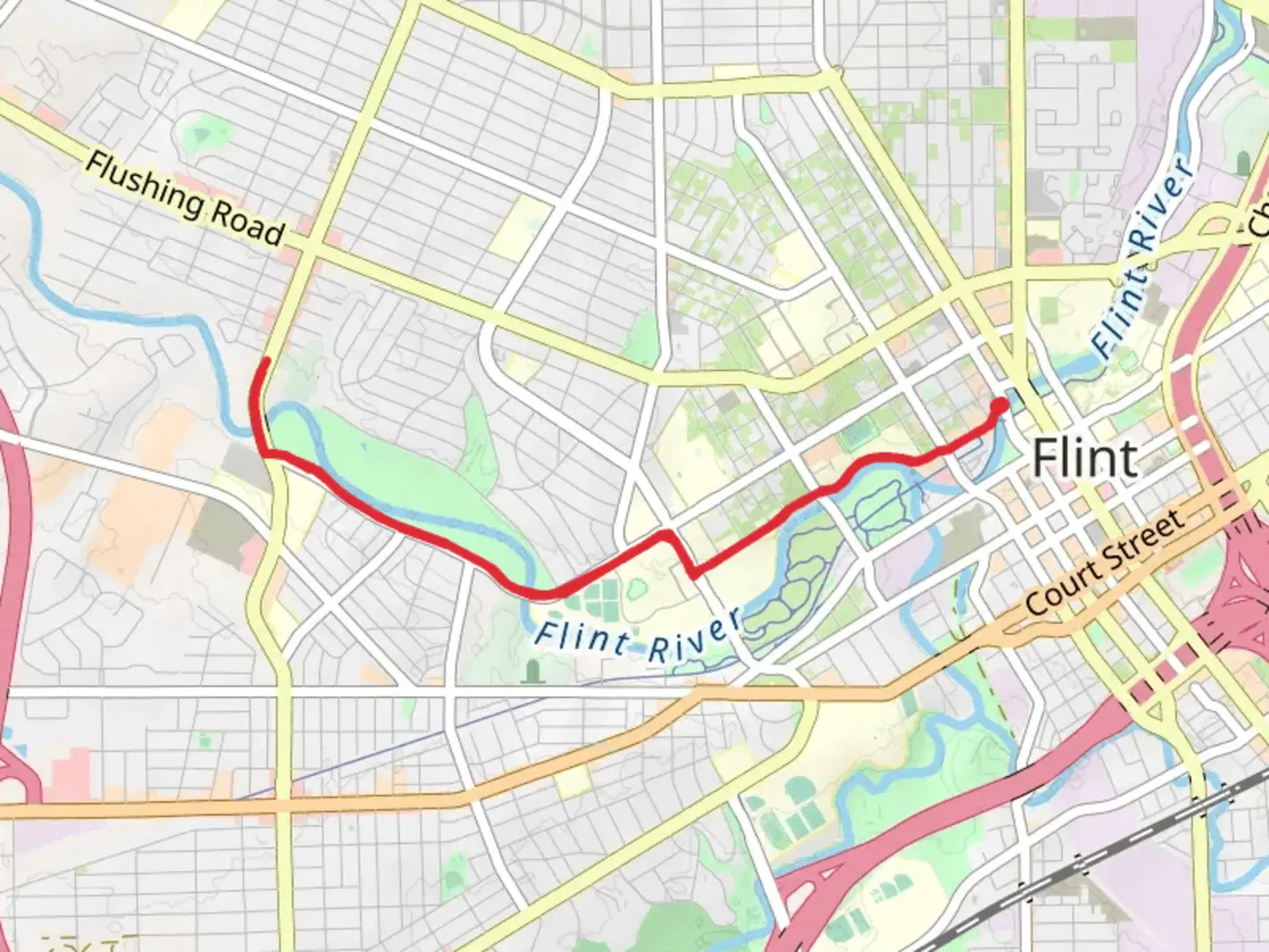 An image depicting the trail Flint River Trail to Calvary Cemetery and its surrounding area.