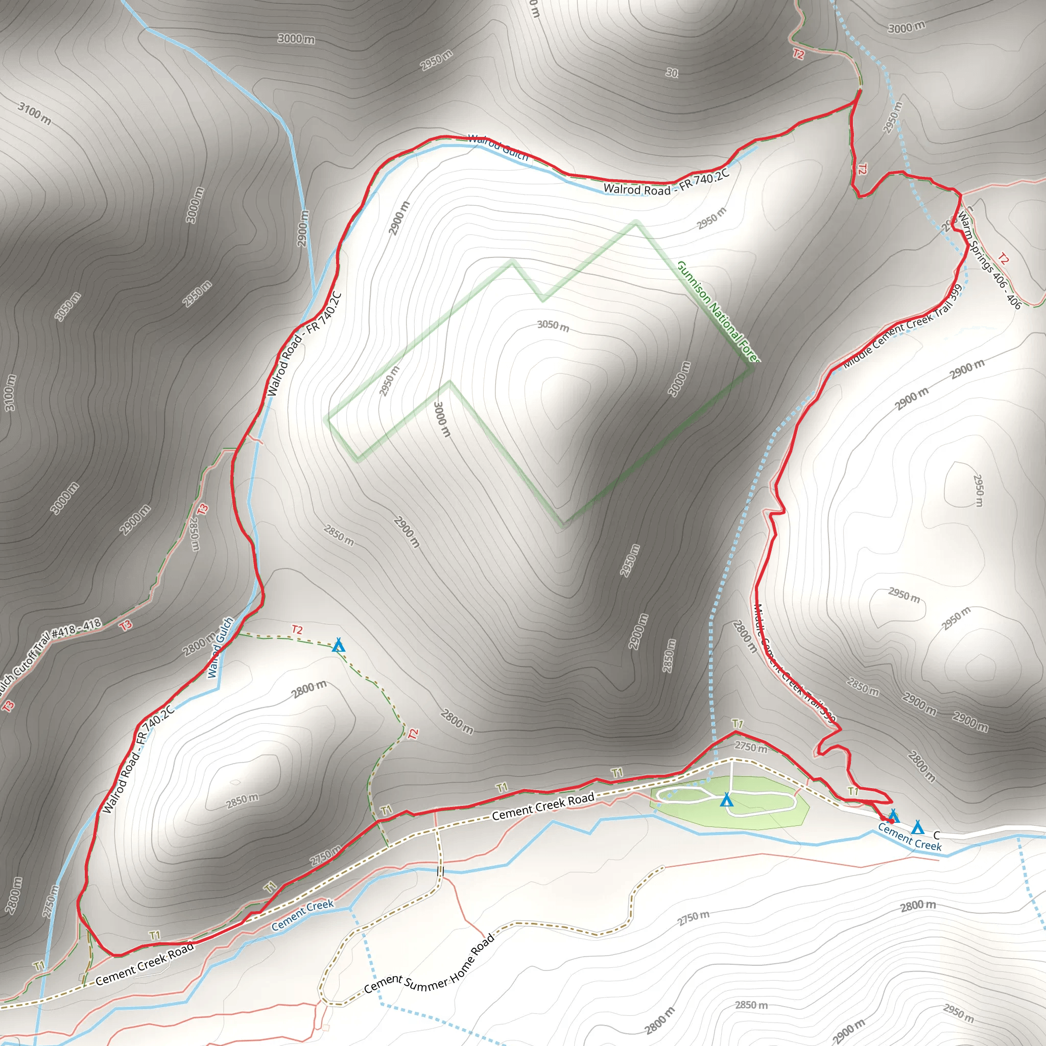 Lower and Middle Cement Creek Loop Trail mobile static map