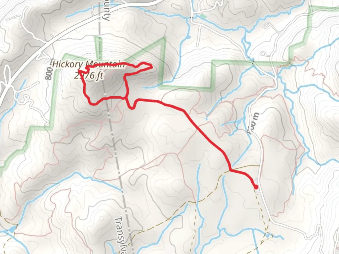 An image depicting the trail Hickory Mountain Loop and its surrounding area.