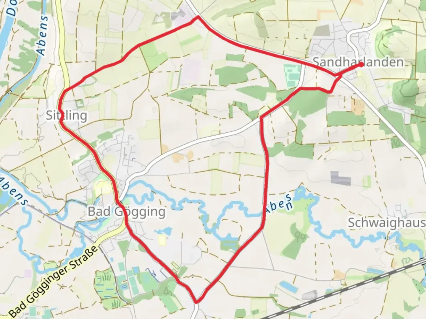 An image depicting the trail Jakobsweg and Wanderroute Via Nova and its surrounding area.