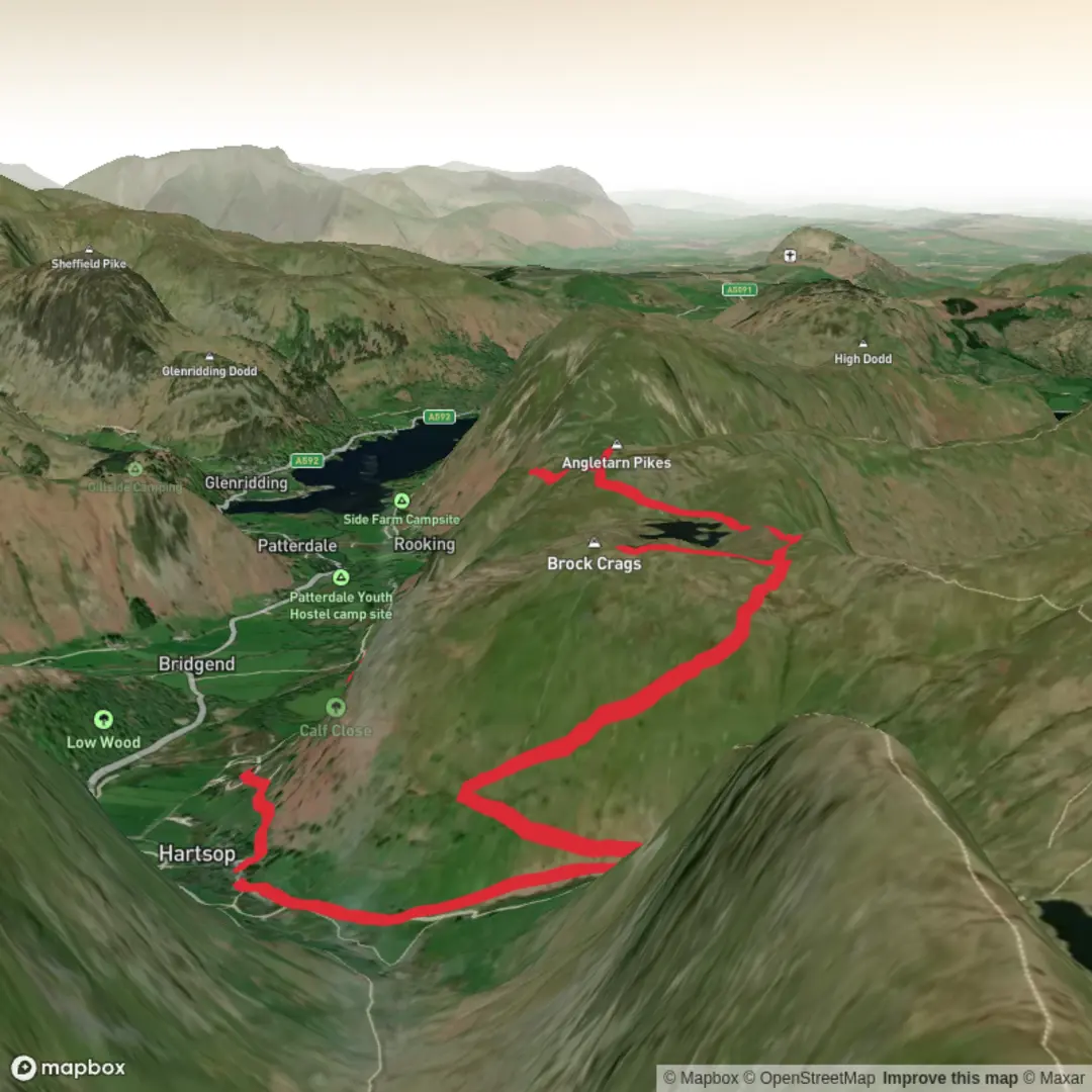 An image depicting the trail Hike from Hartsop to Brock crags and Angletarn pike and its surrounding area.