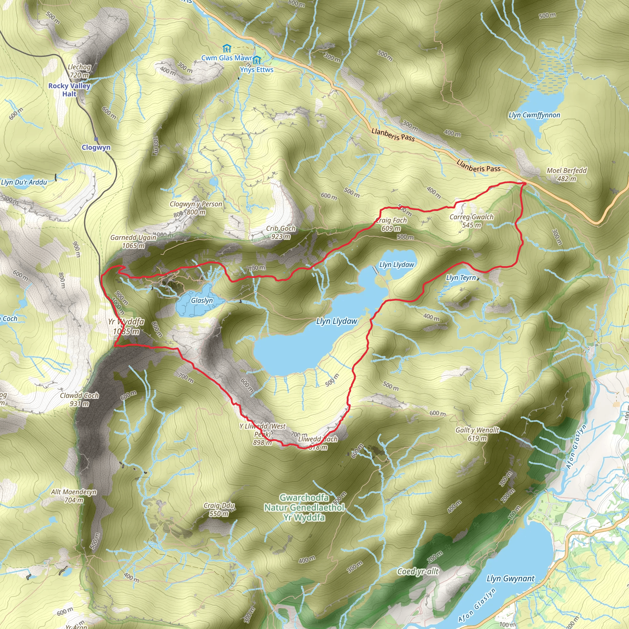 Snowdon and Y Lliwedd from Pen-y-Pass mobile static map