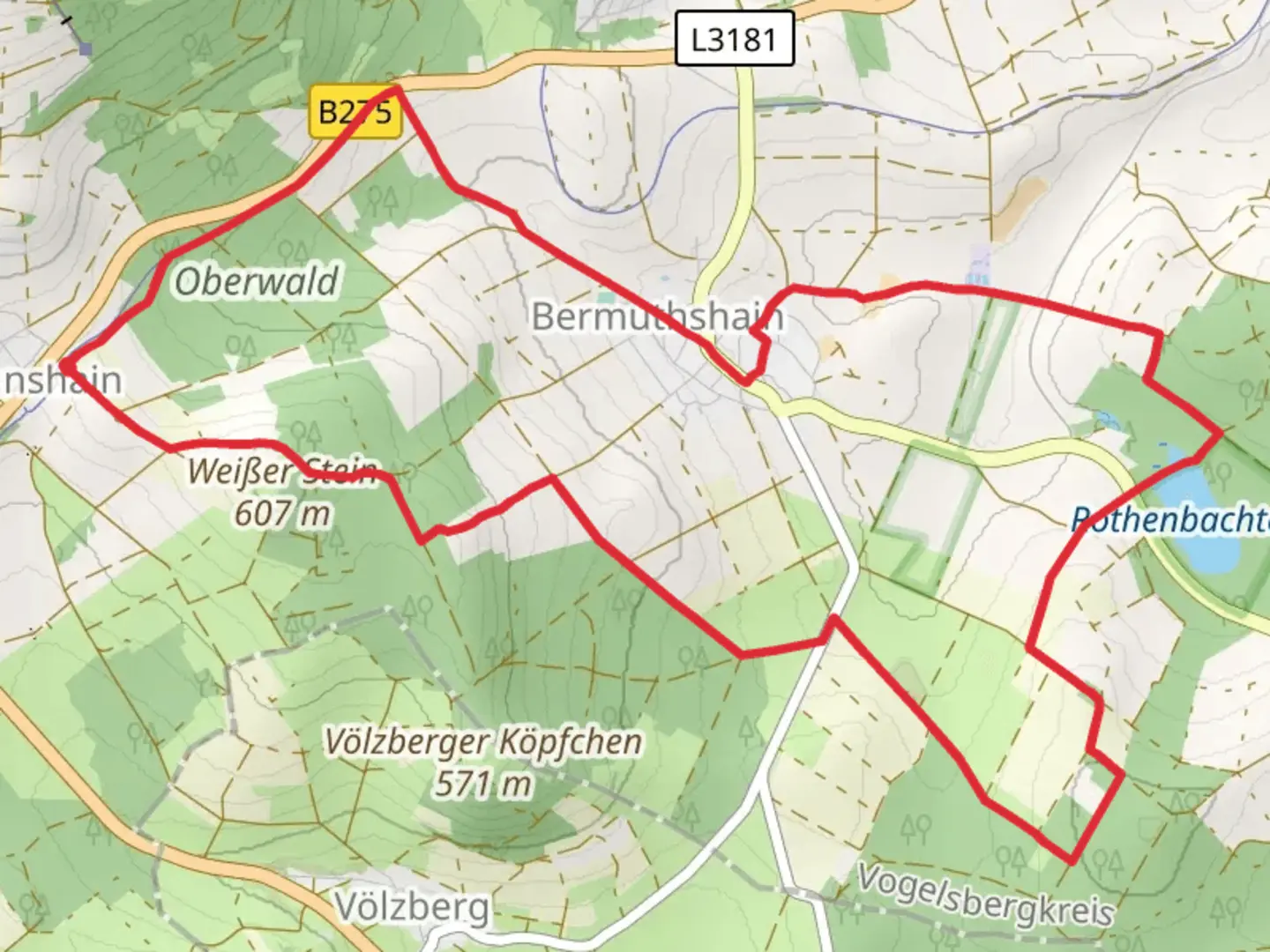 An image depicting the trail Rothenbachteich via Weisser Stein Rundwanderweg and its surrounding area.