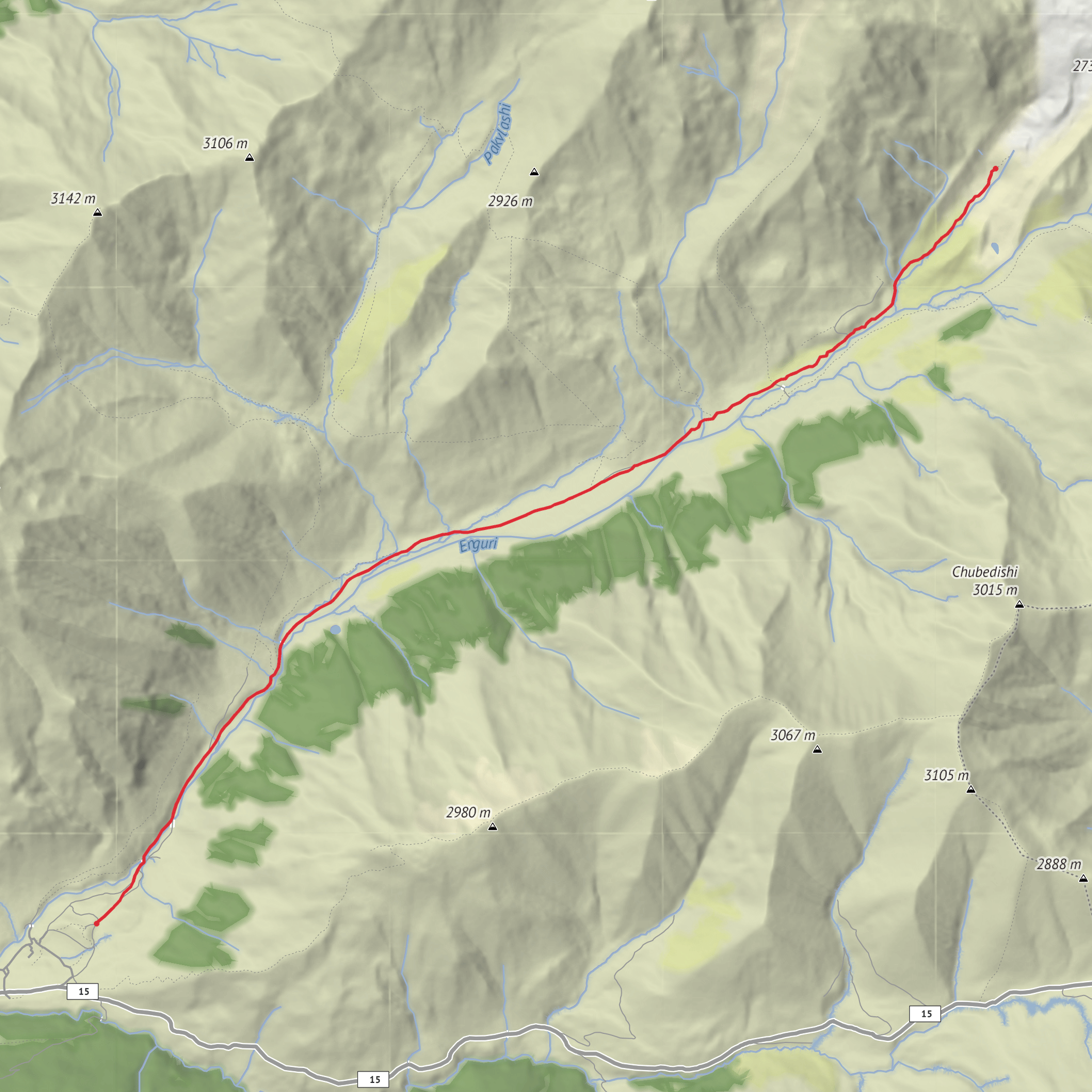 Hike from Ushguli to Shkhara Glacier mobile static map