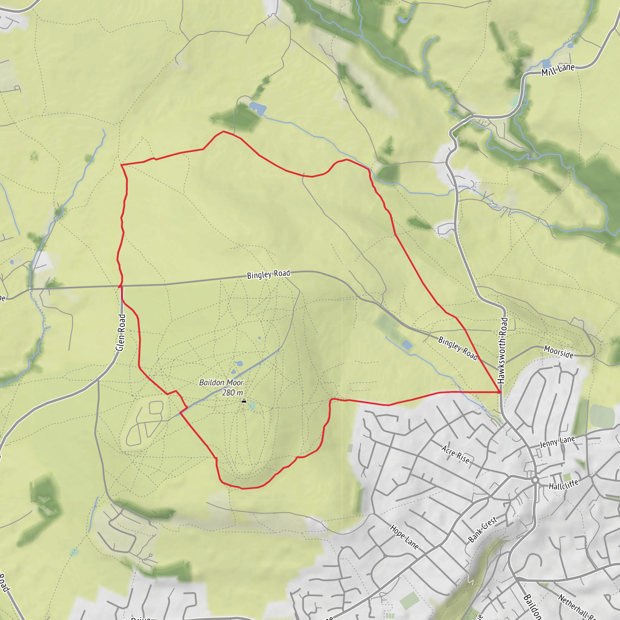 Hike from Baildon via Bracken Hill and Hope Hill mobile static map