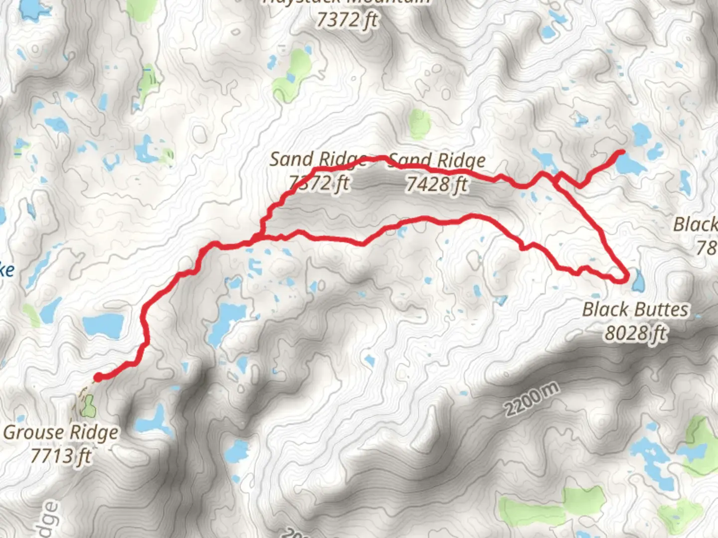 An image depicting the trail Grouse Ridge Trail, Glacier Lake Trail and Sand Ridge Loop Trail and its surrounding area.
