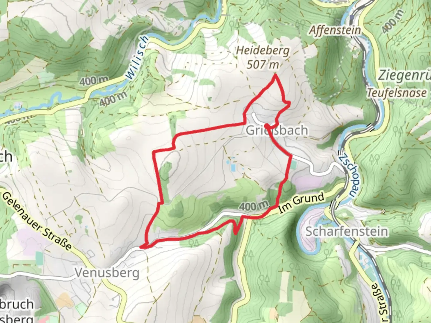 An image depicting the trail Griessbach Loop and its surrounding area.