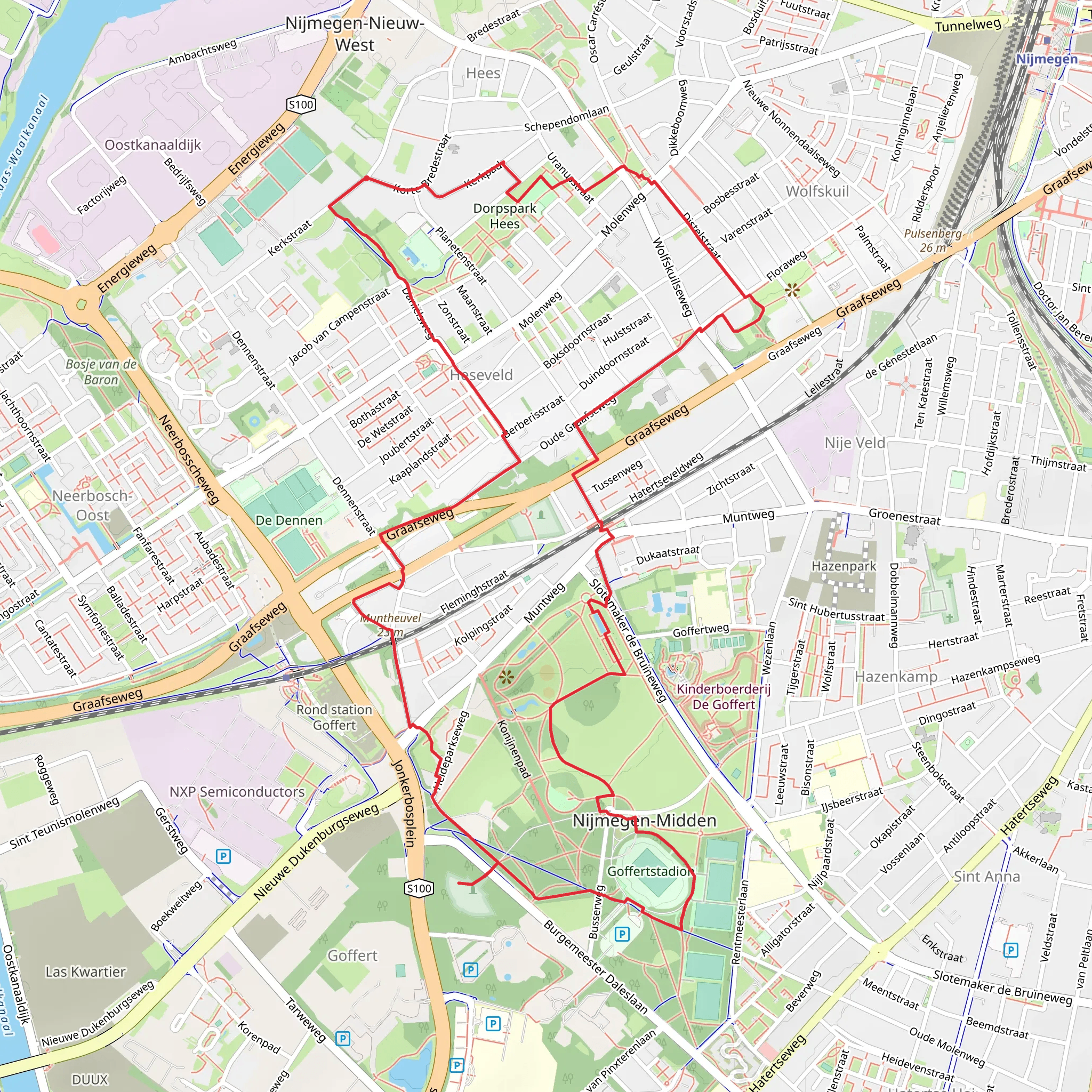 Goffertpark and Jonkerbosch War Cemetery Loop mobile static map
