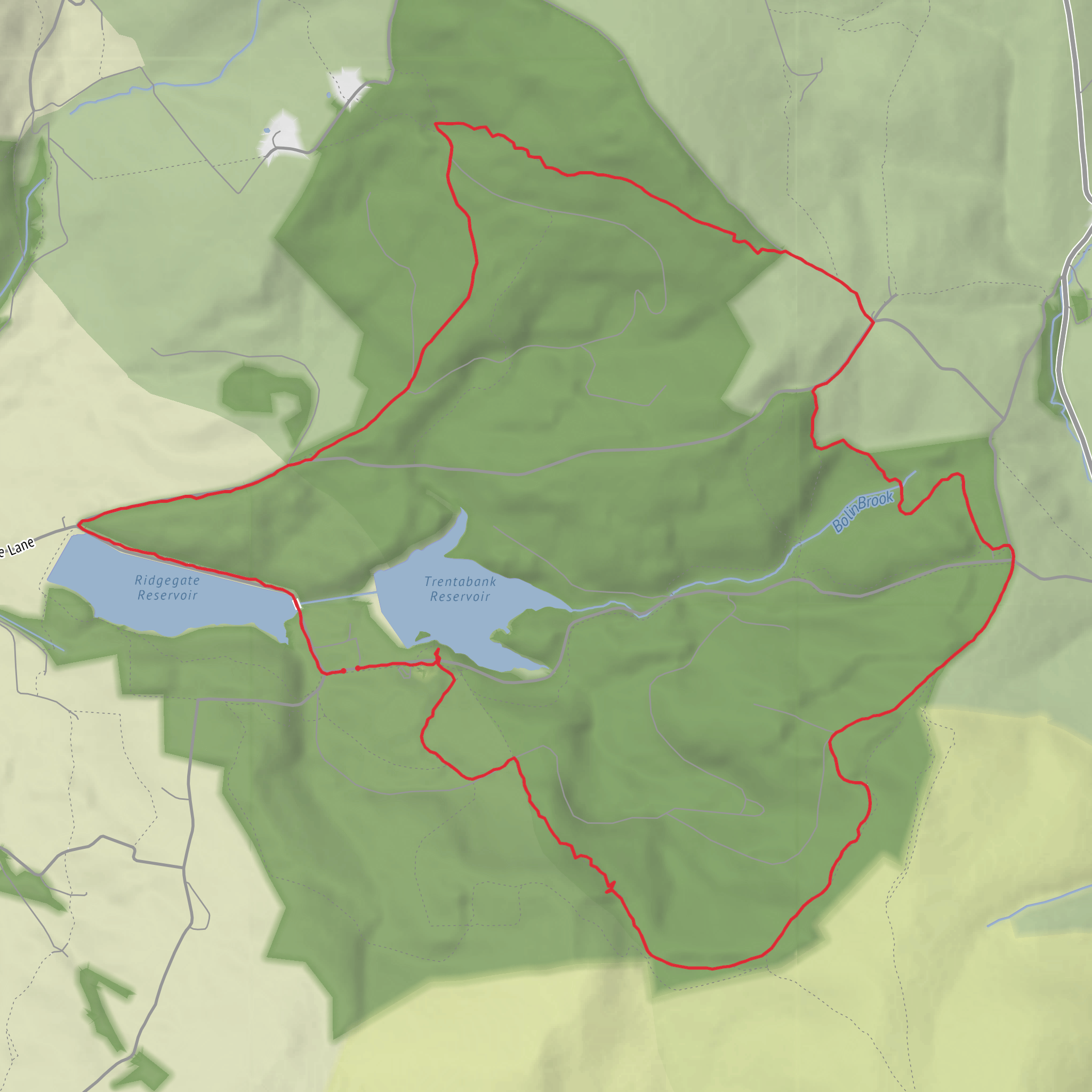 Macclesfield Forest via Trentabank Reservoir and Ridgegate Reservoir mobile static map