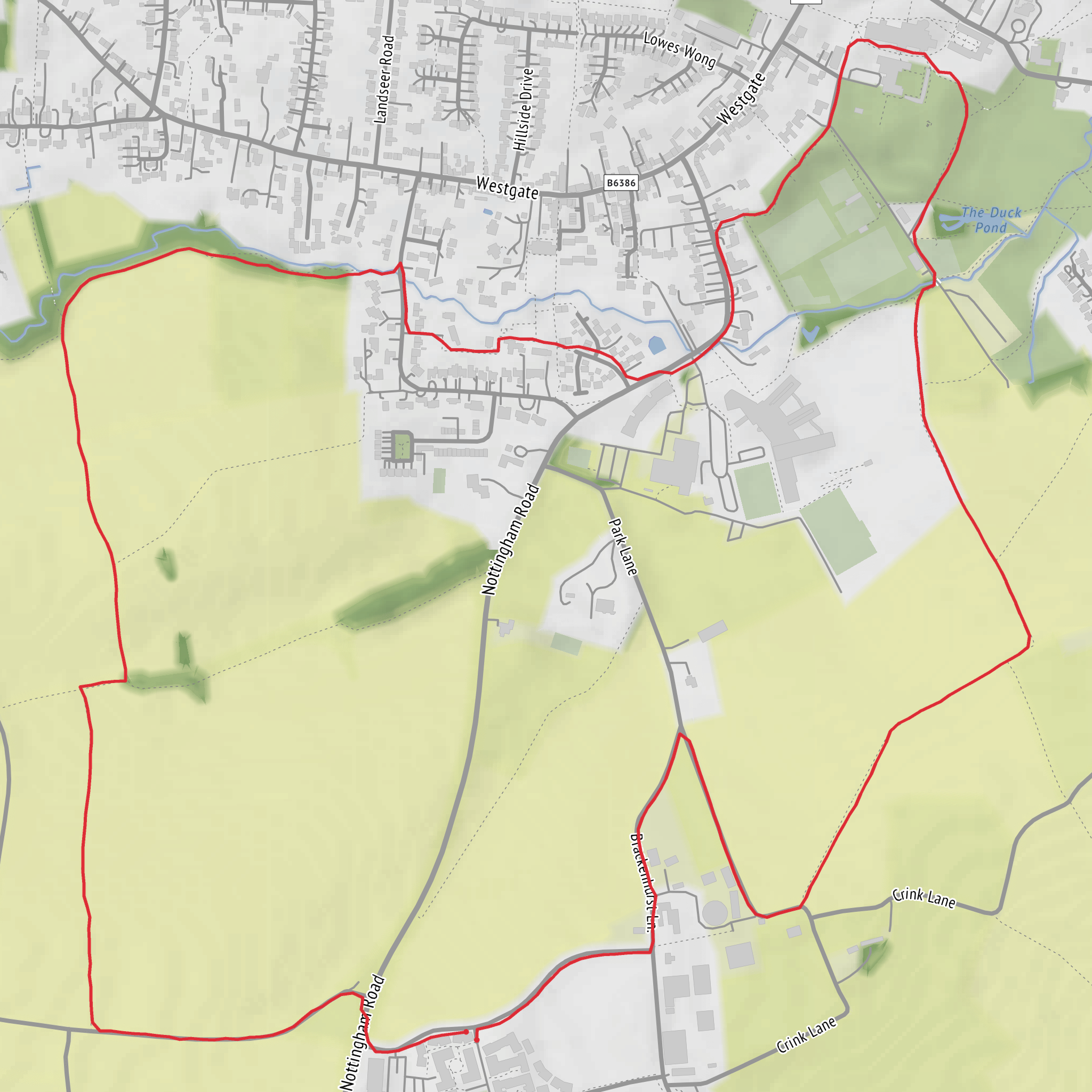Brackenhurst through Southwell mobile static map