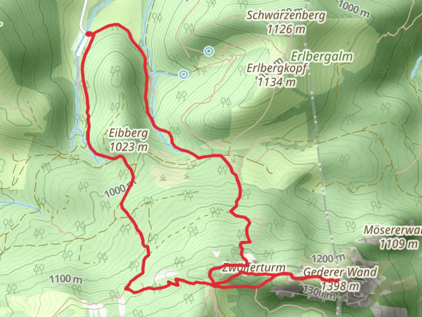 An image depicting the trail Gederer via Bernau - Kampenwand and Genial Vital 4 and its surrounding area.