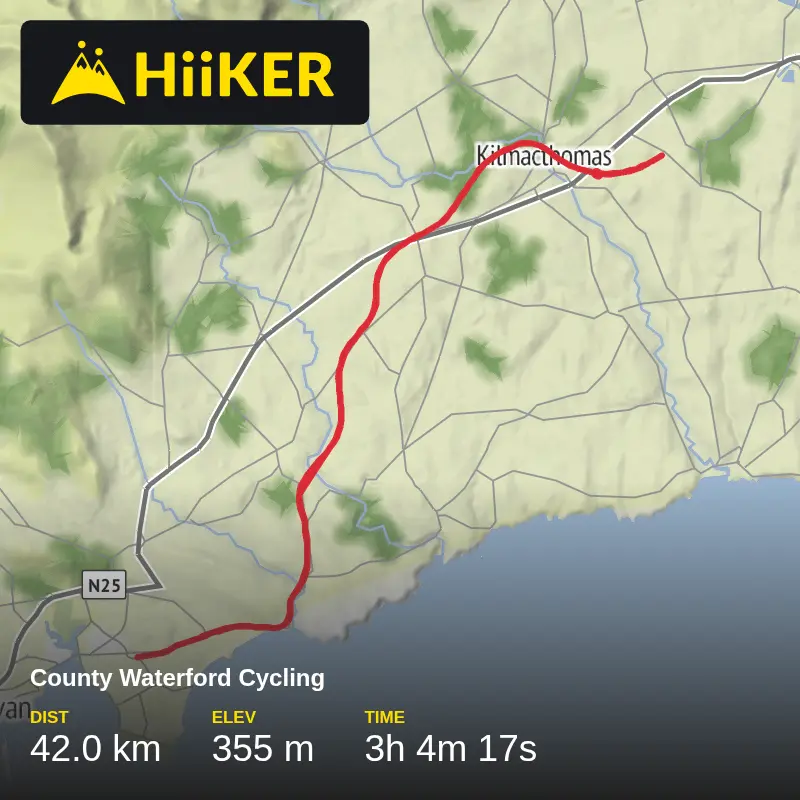 A map preview of the recording County Waterford Cycling.