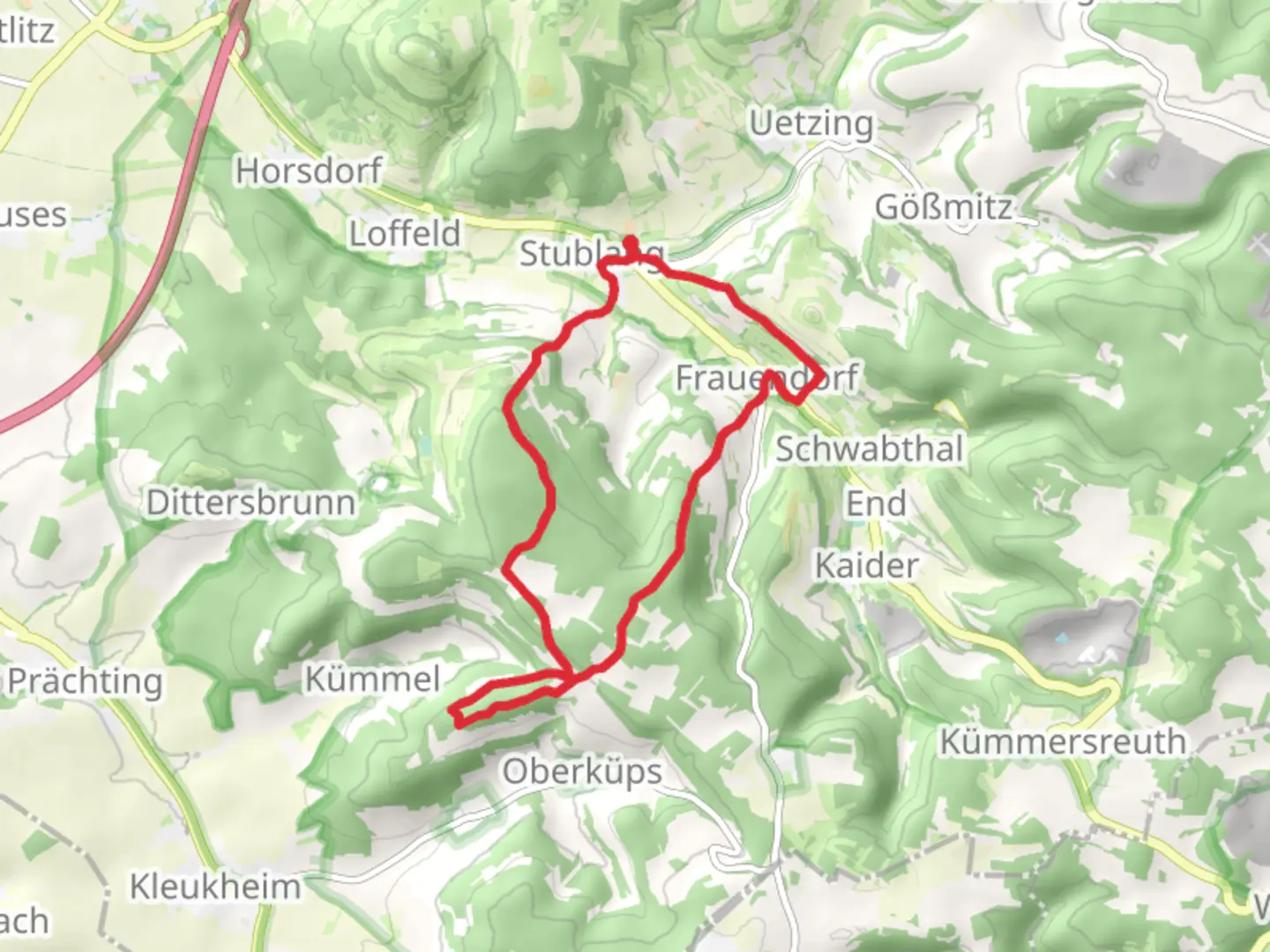 An image depicting the trail Keltenweg F and G Loop and its surrounding area.