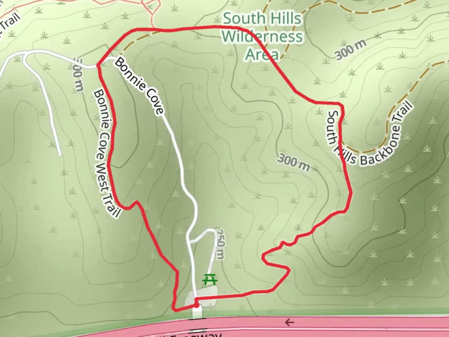 An image depicting the trail Bonnie Cove Loop Trail - East and West and its surrounding area.