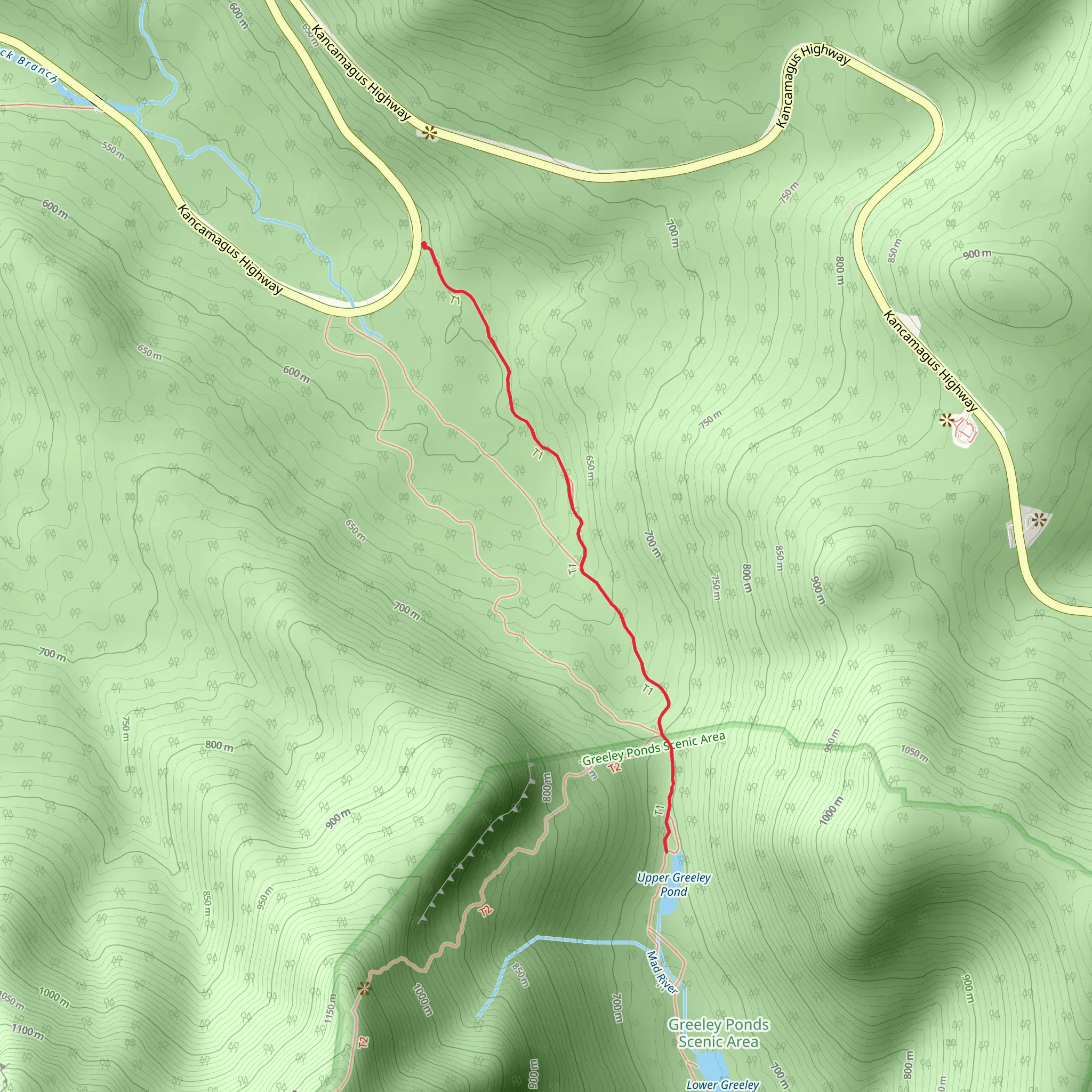 Upper Greeley Ponds Trail mobile static map