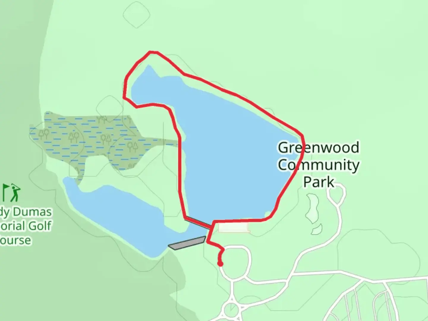 An image depicting the trail Greenwood Community Park Loop and its surrounding area.