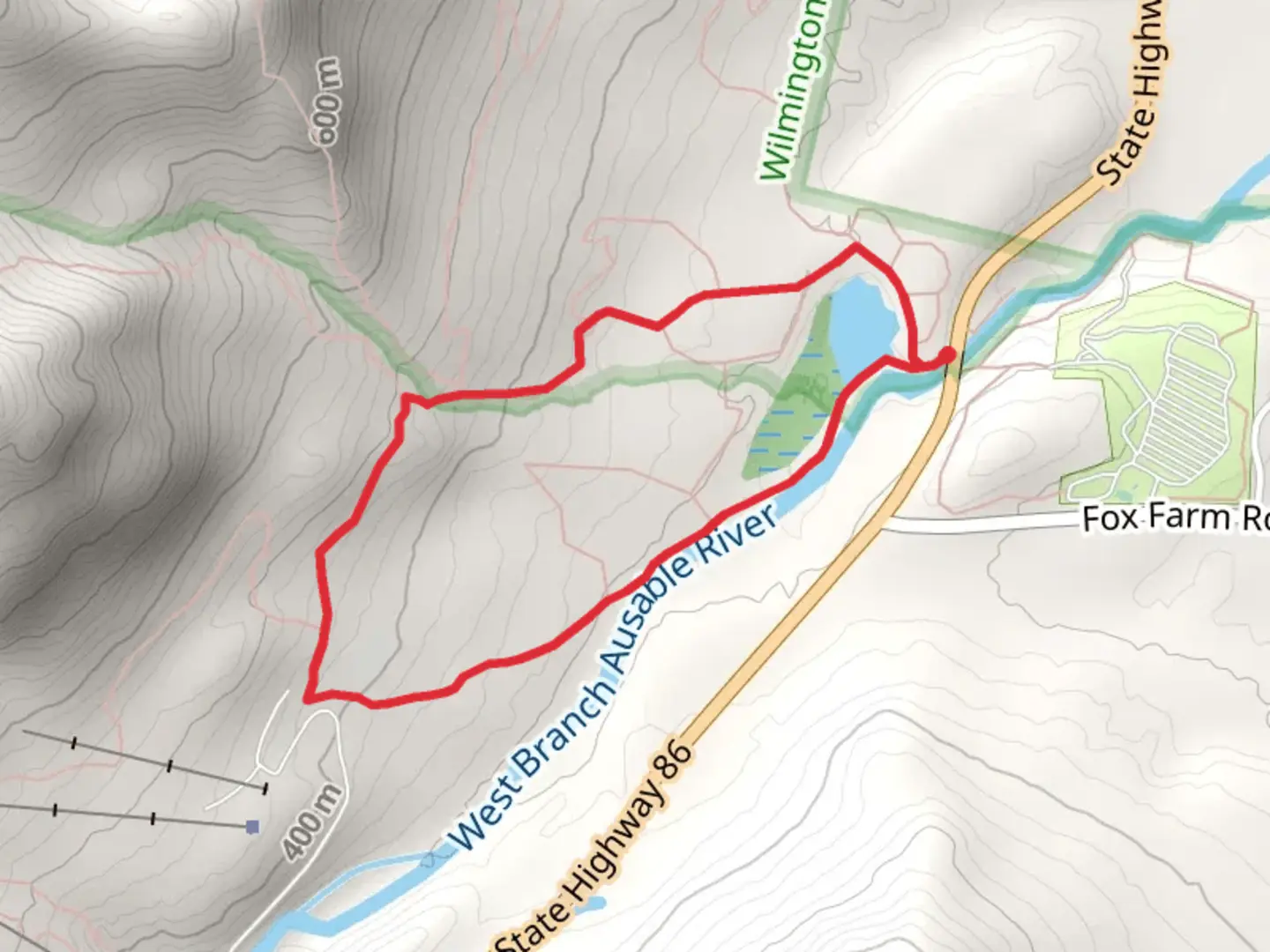 An image depicting the trail Upper and Lower Ausable River Connector Trail Loop and its surrounding area.