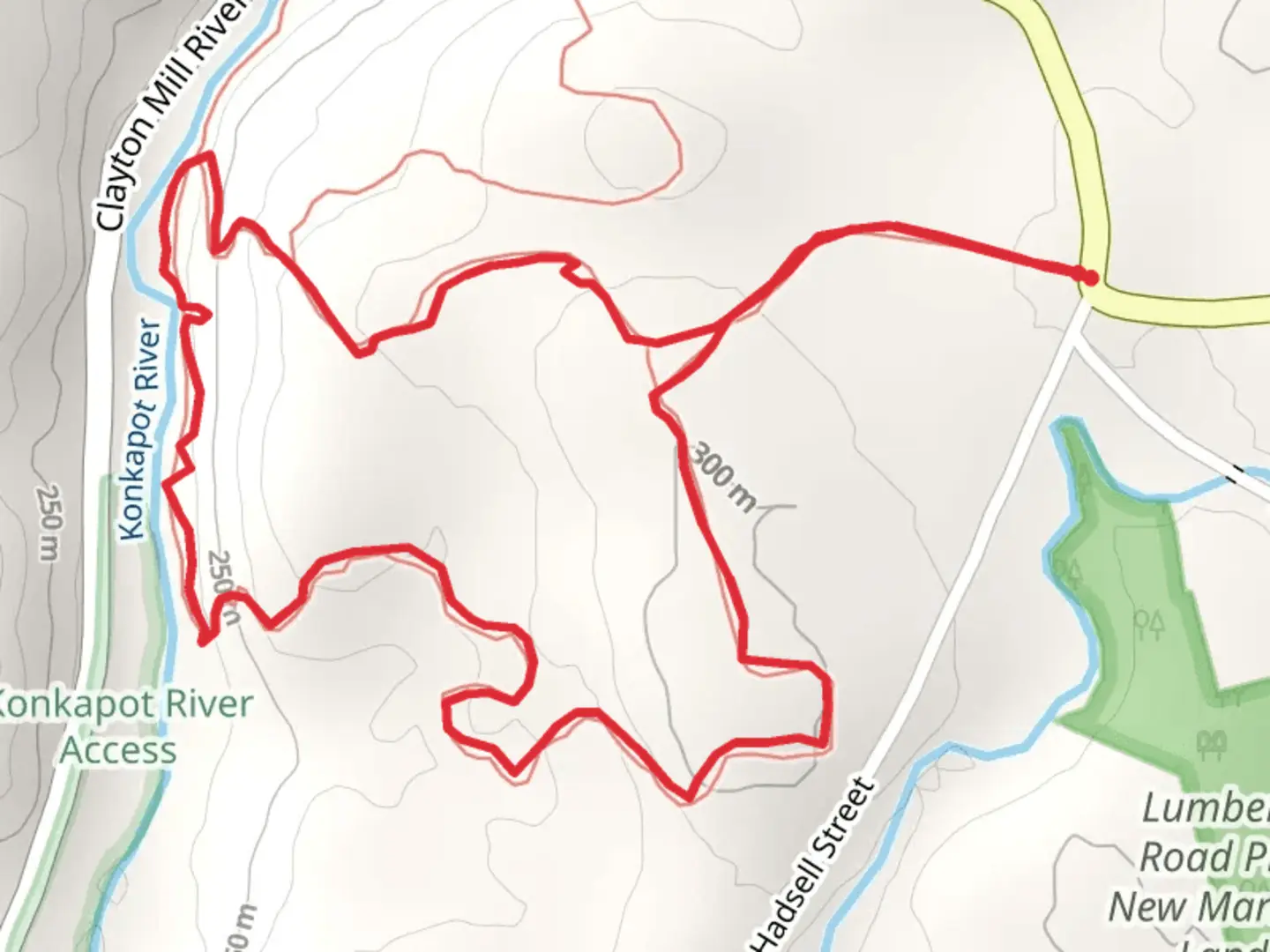 An image depicting the trail Konkapot River from Mill River Southfield Road and its surrounding area.