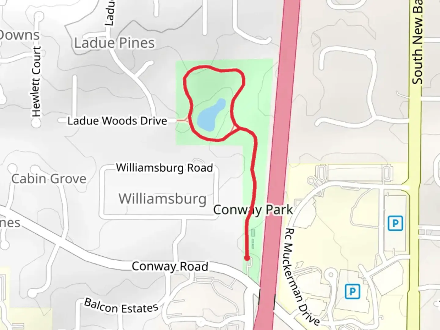 An image depicting the trail Conway Park Loop and its surrounding area.