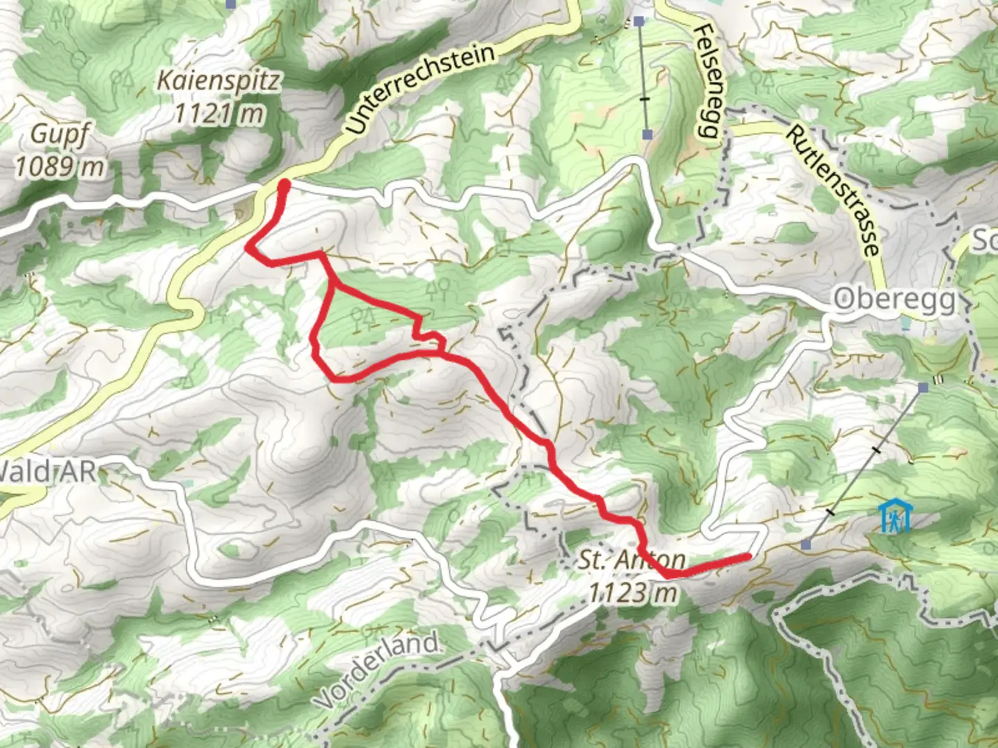 An image depicting the trail From Kaien to St Anton and its surrounding area.
