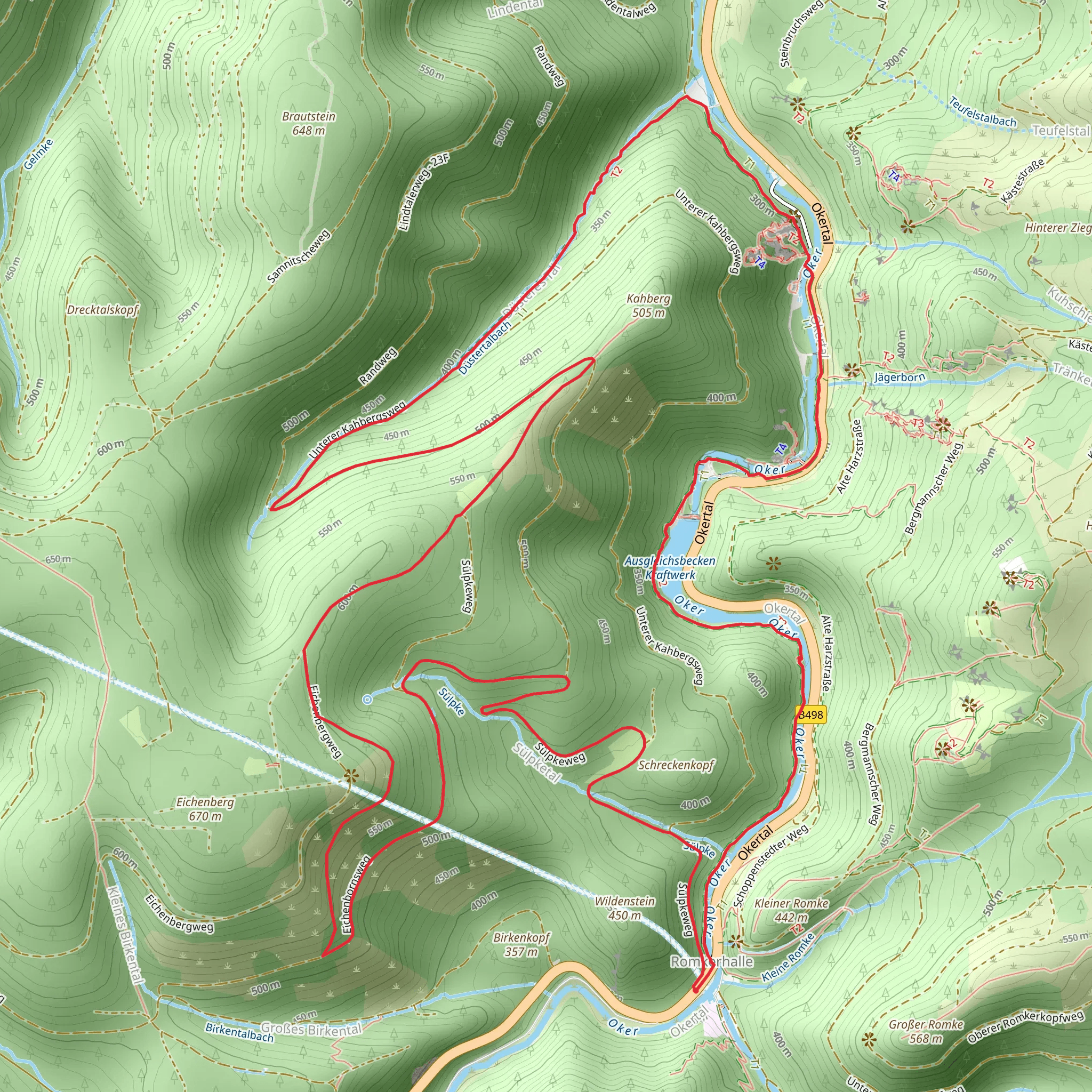 Oker via Harzklub Weg and Sülpkeweg mobile static map