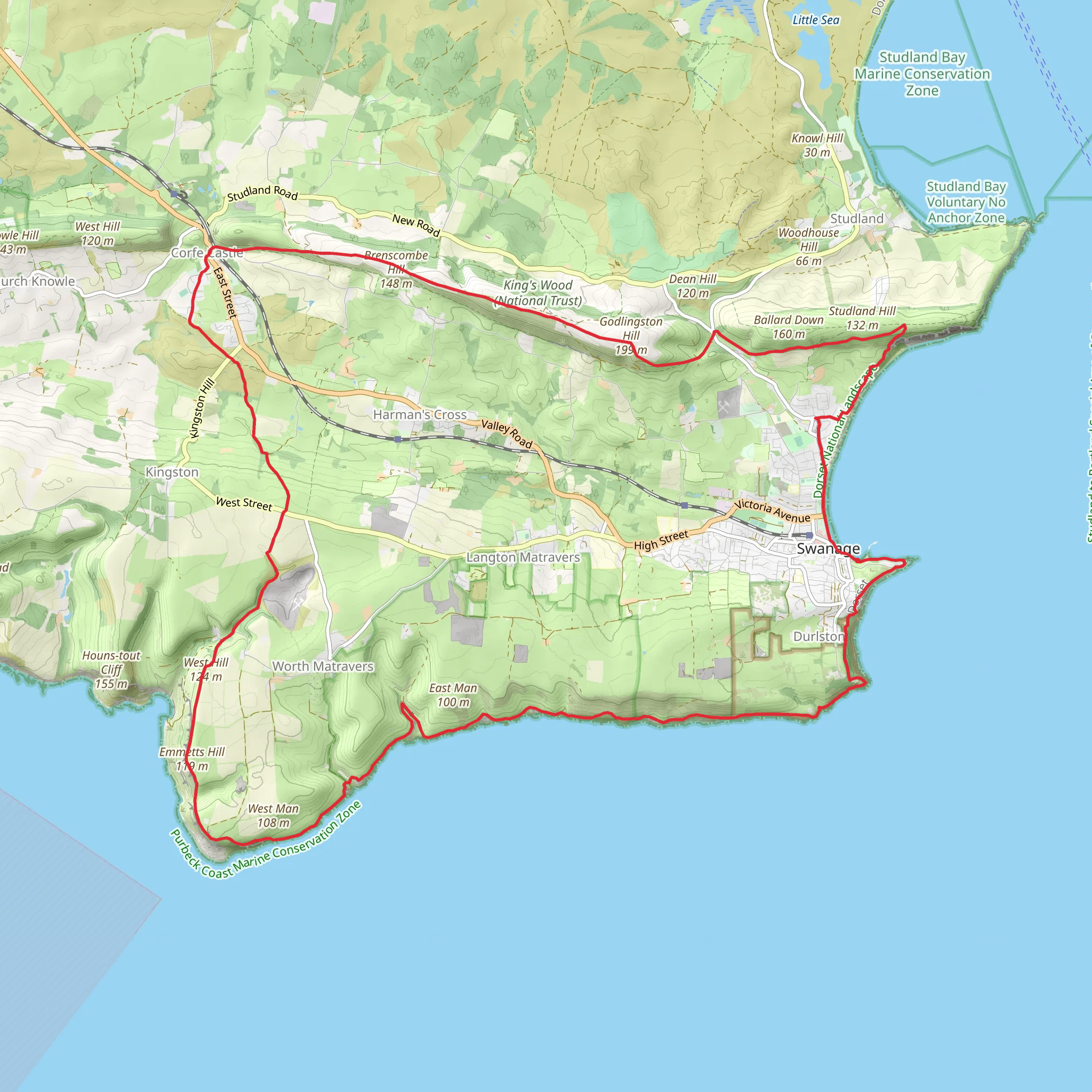 Swanage, Corfe Castle and Worth Matravers Loop mobile static map