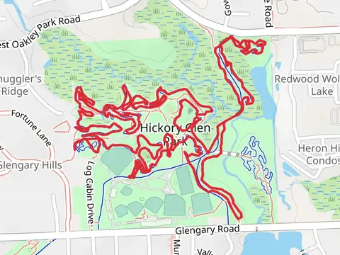 Log Cabin, Red House and Lakes Community Trail in Hickory Glen Park Loop