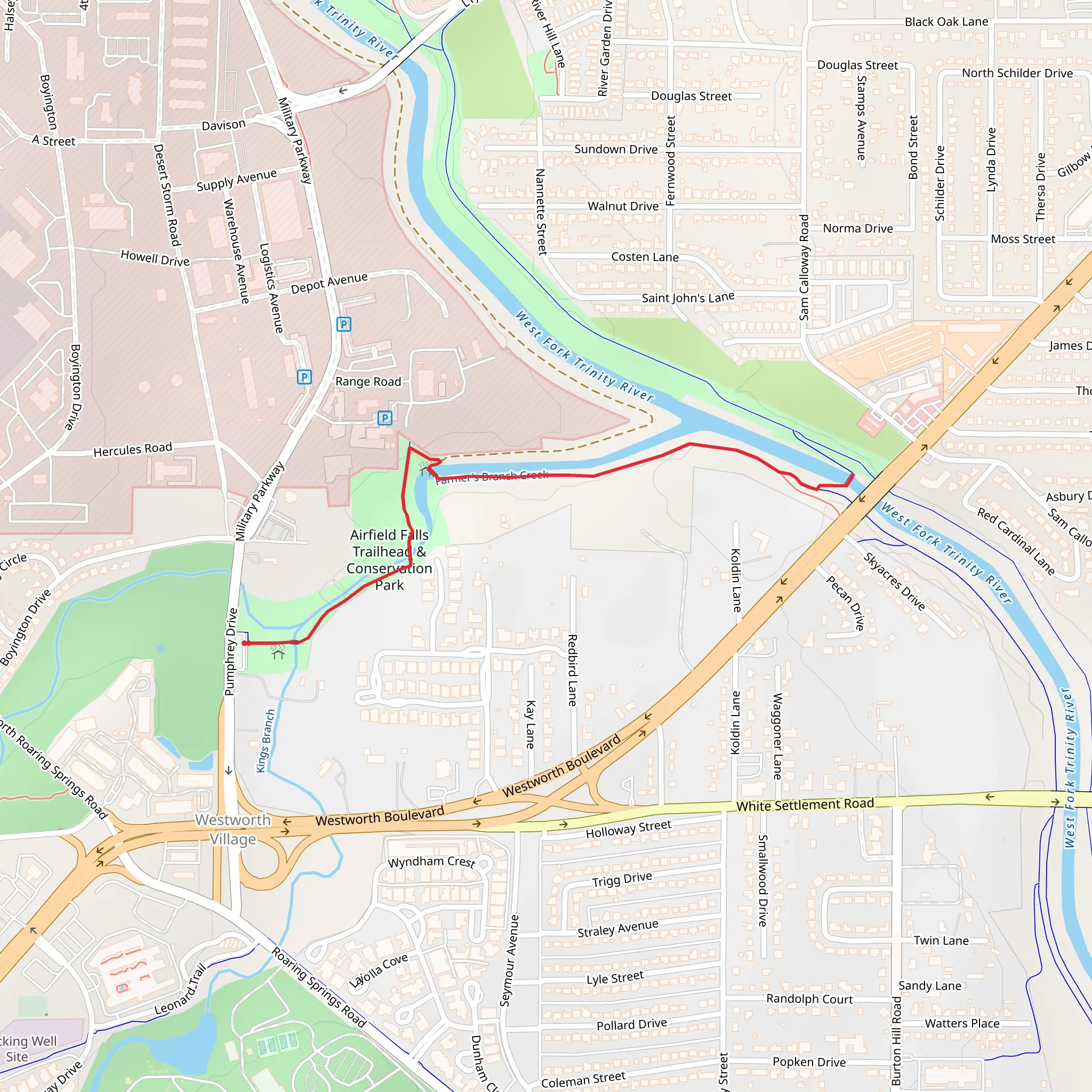 Walk along Farmers Branch - Pumphrey Drive mobile static map