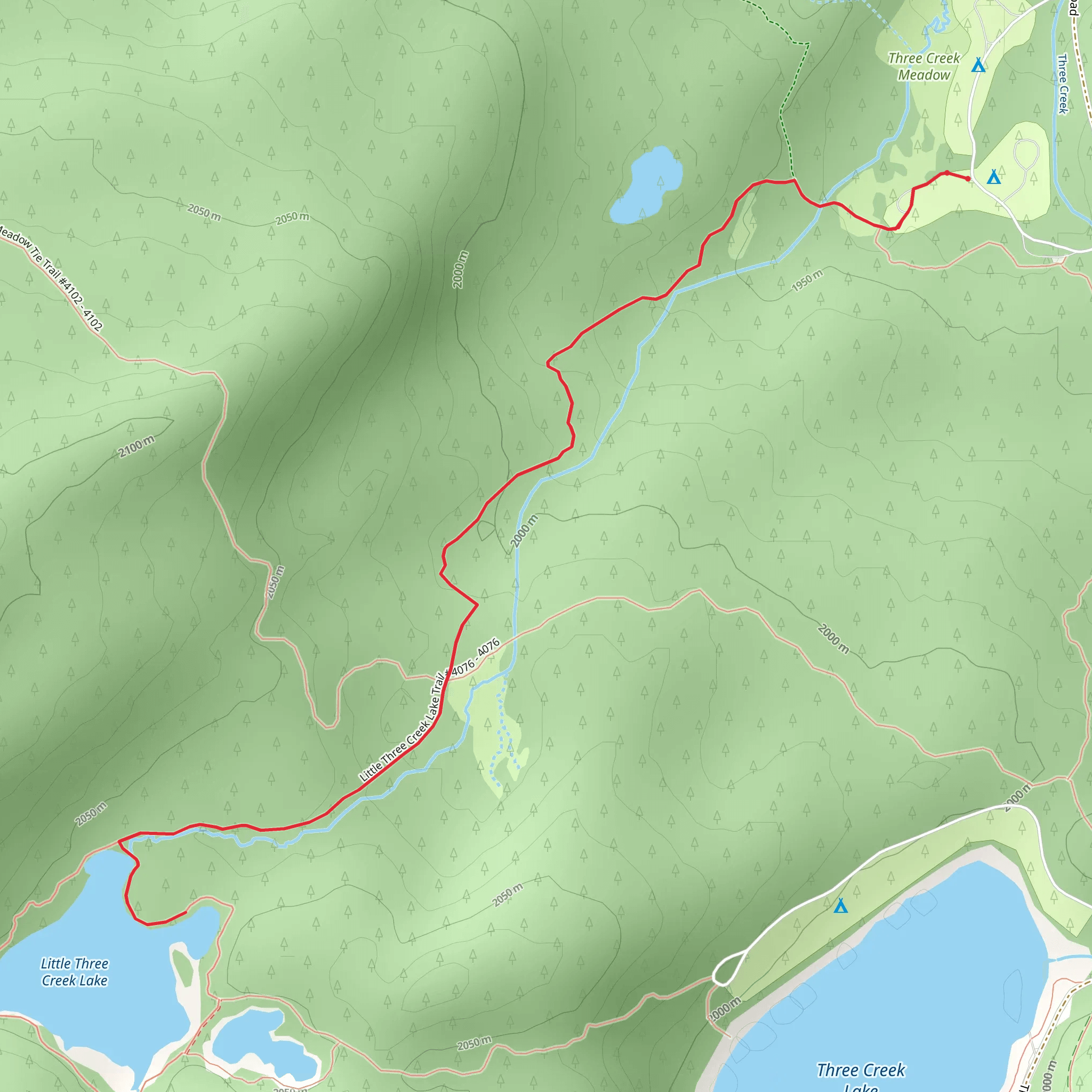 Little Three Creek Lake Trail from Three Creek Meadow Horse Camp mobile static map