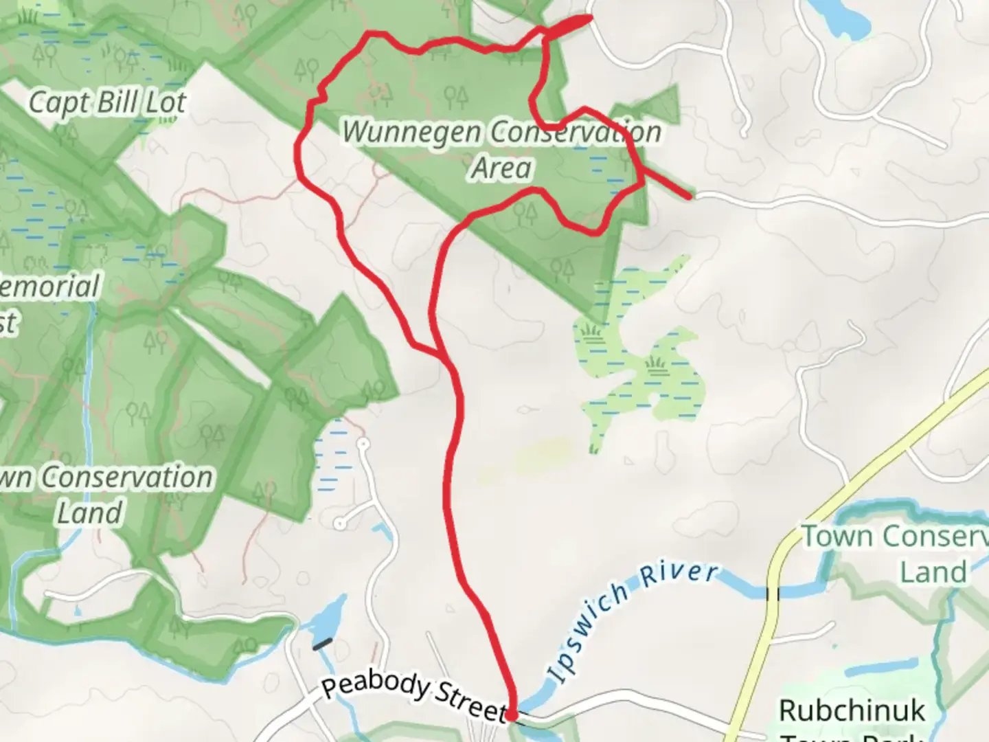 An image depicting the trail Wunnegen Conservation Area Loop and its surrounding area.