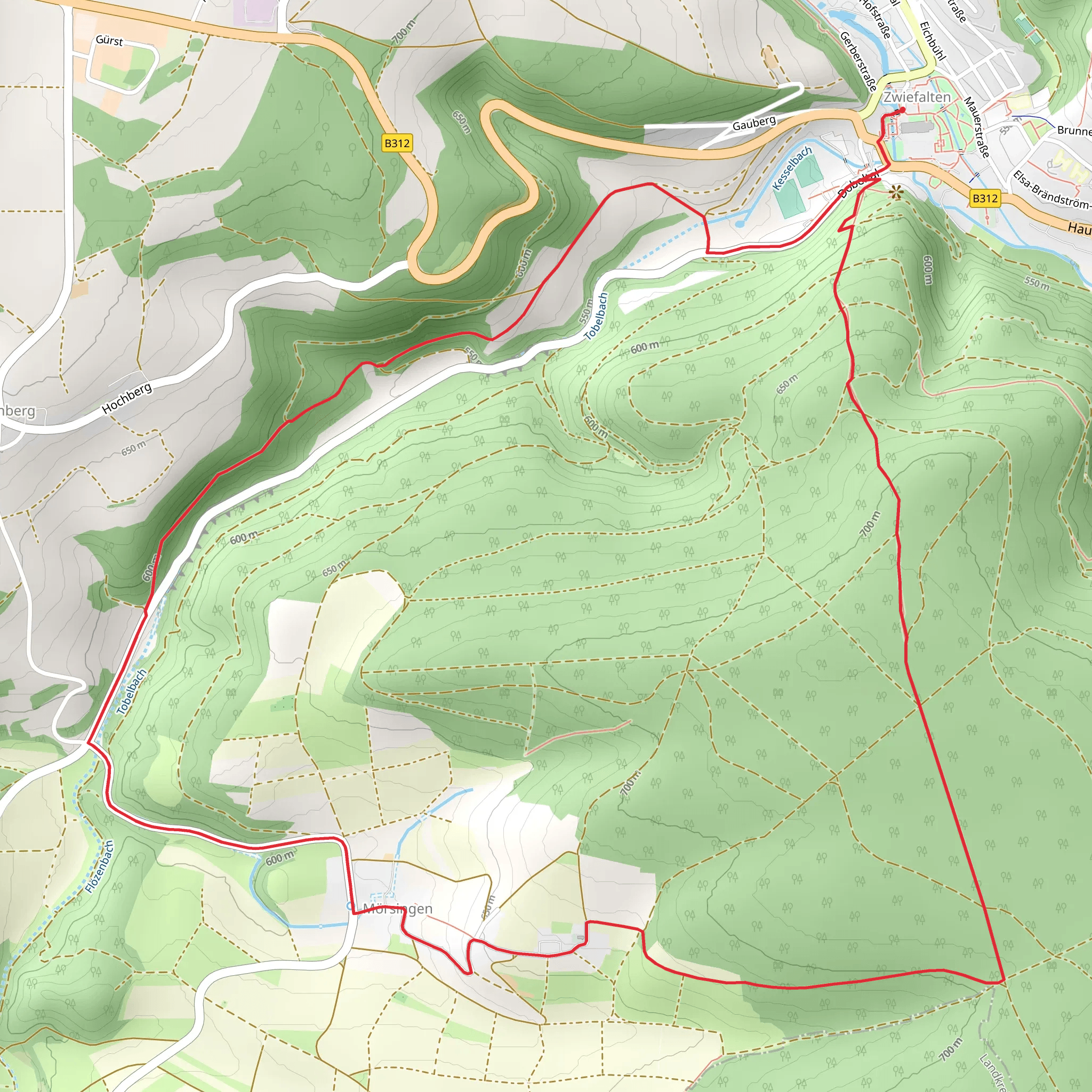 Blauifalten and es Dreieck Zwiefalten and Schwaebische Alb-Suedrand Weg mobile static map