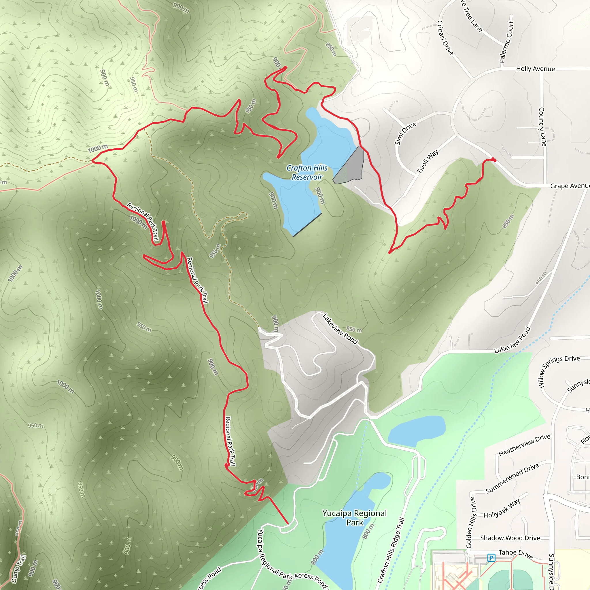 Crafton Hills Reservoir via Regional Park Trail mobile static map