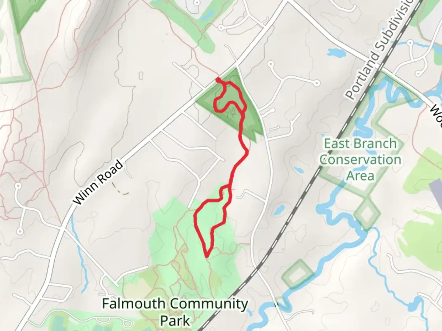 An image depicting the trail Cross Falmouth Loop Trail and its surrounding area.