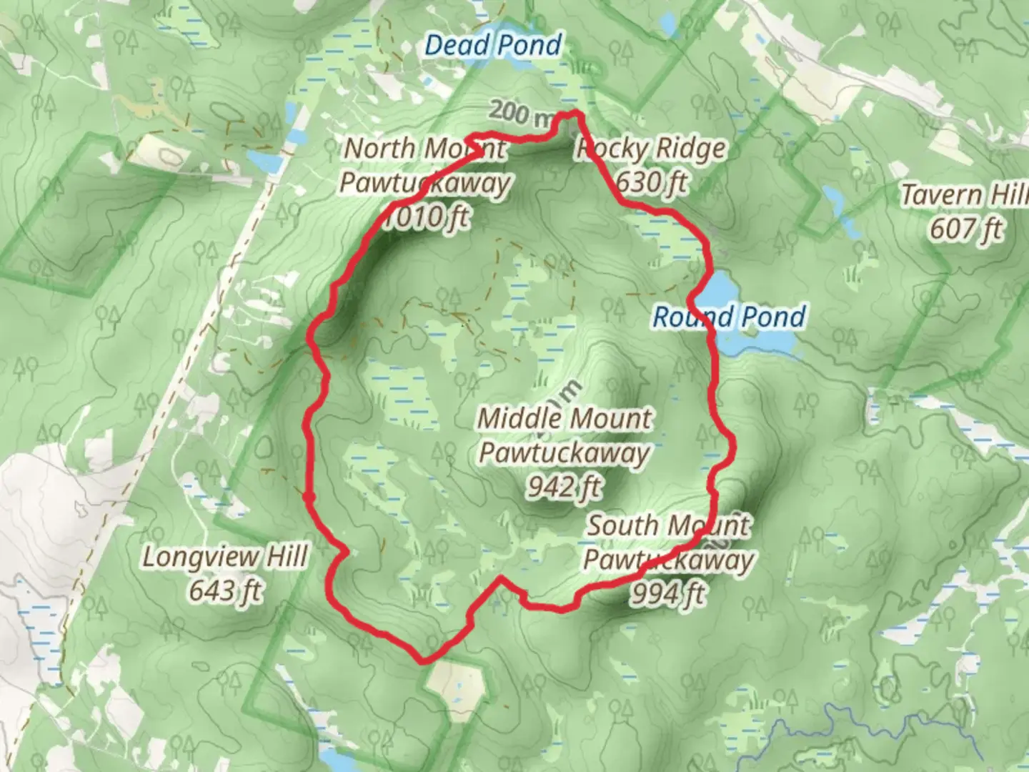 An image depicting the trail North Mount Pawtuckaway and South Mount Pawtuckaway Loop via South Ridge Trail and its surrounding area.