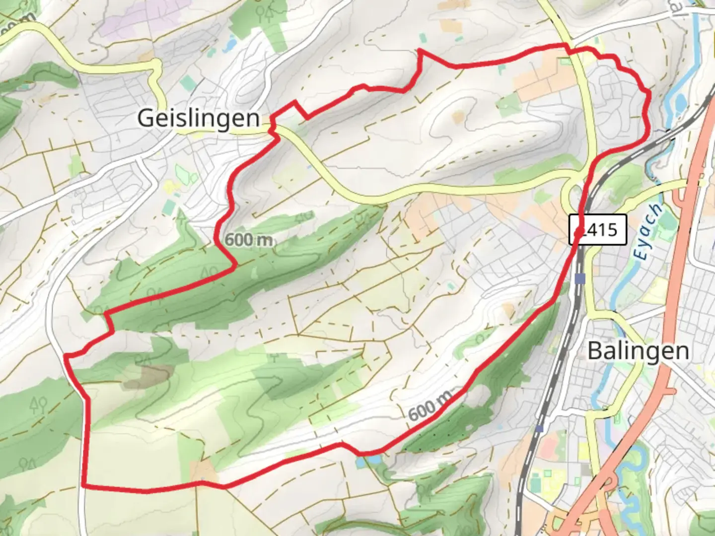 An image depicting the trail Balingen to Geislingen Loop and its surrounding area.