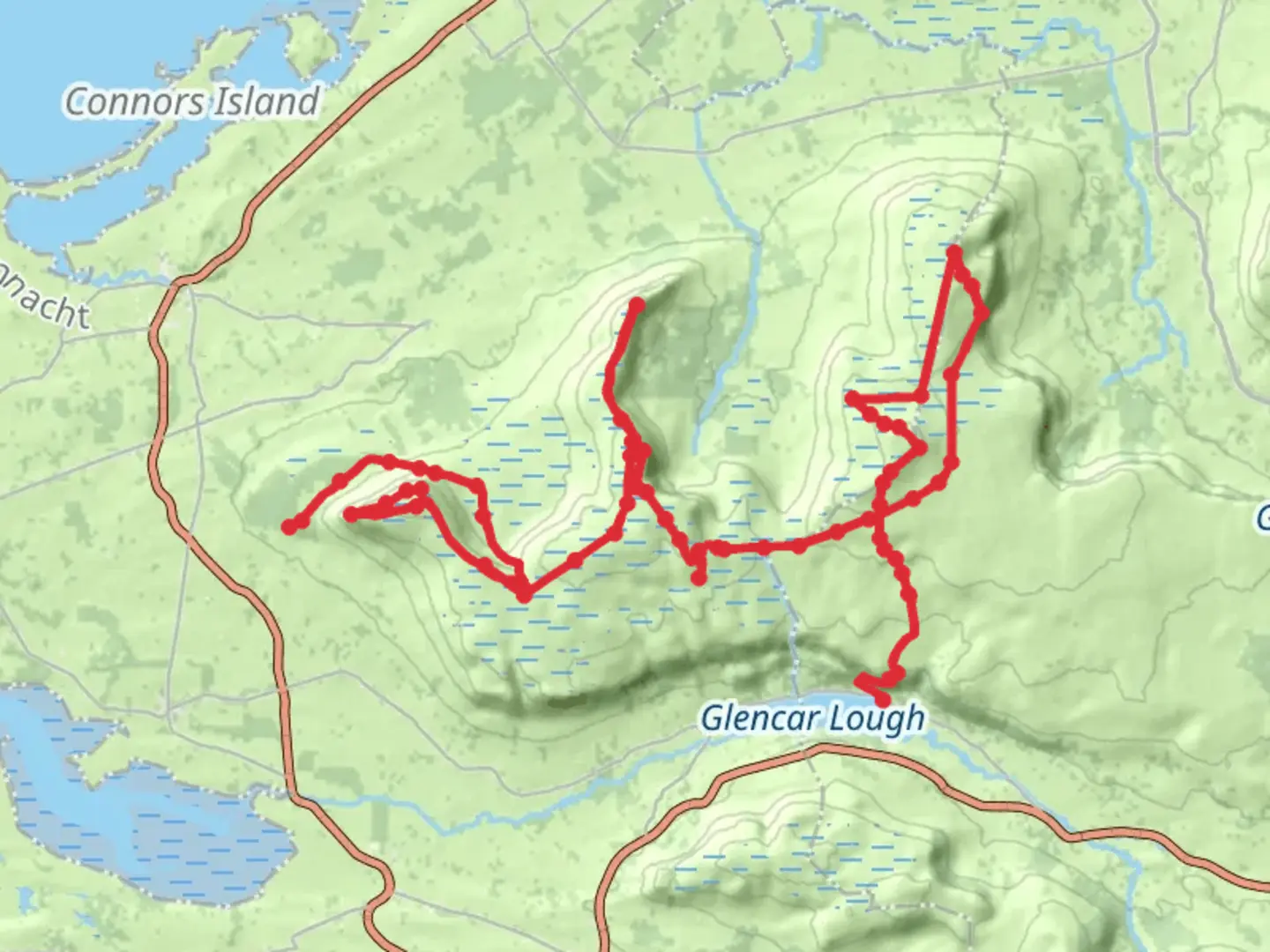 An image depicting the trail I7S Winter Dartry range traverse and its surrounding area.