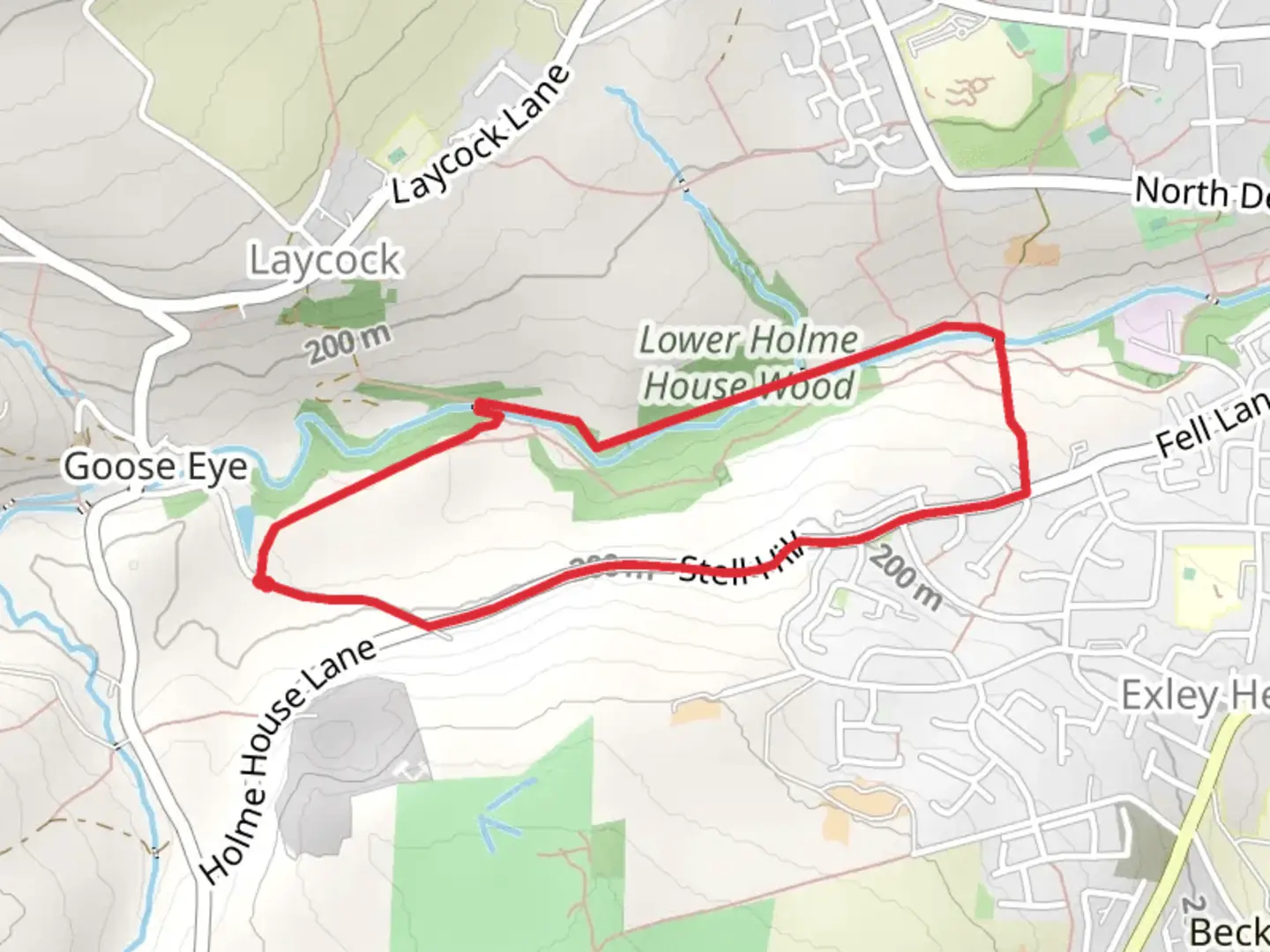 An image depicting the trail Lower Holme House Wood Loop and its surrounding area.