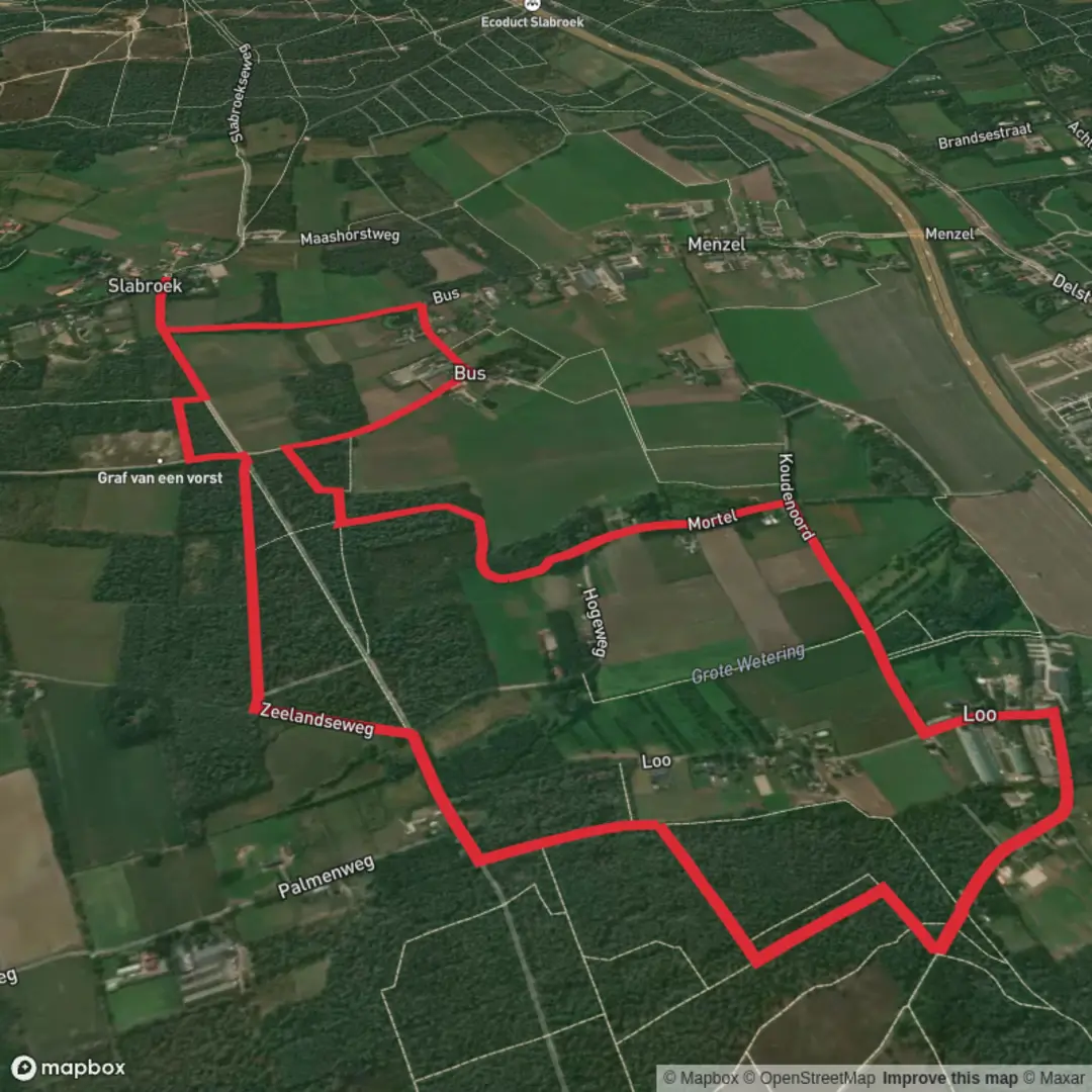An image depicting the trail Grafheuvels, Schaijksedreef and De Mortel Loop and its surrounding area.
