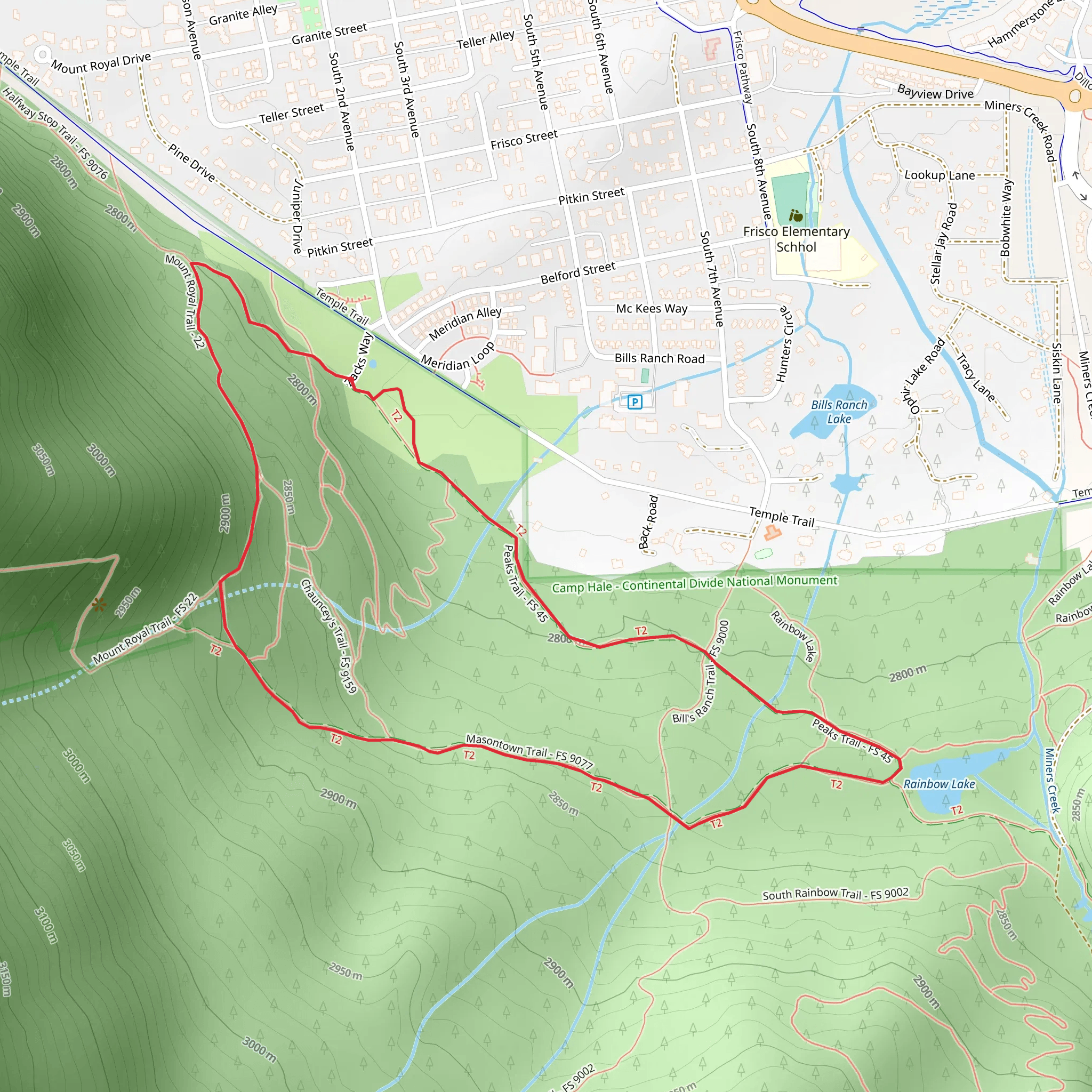 Rainbow Lake via Peaks and Masontown Loop Trail mobile static map