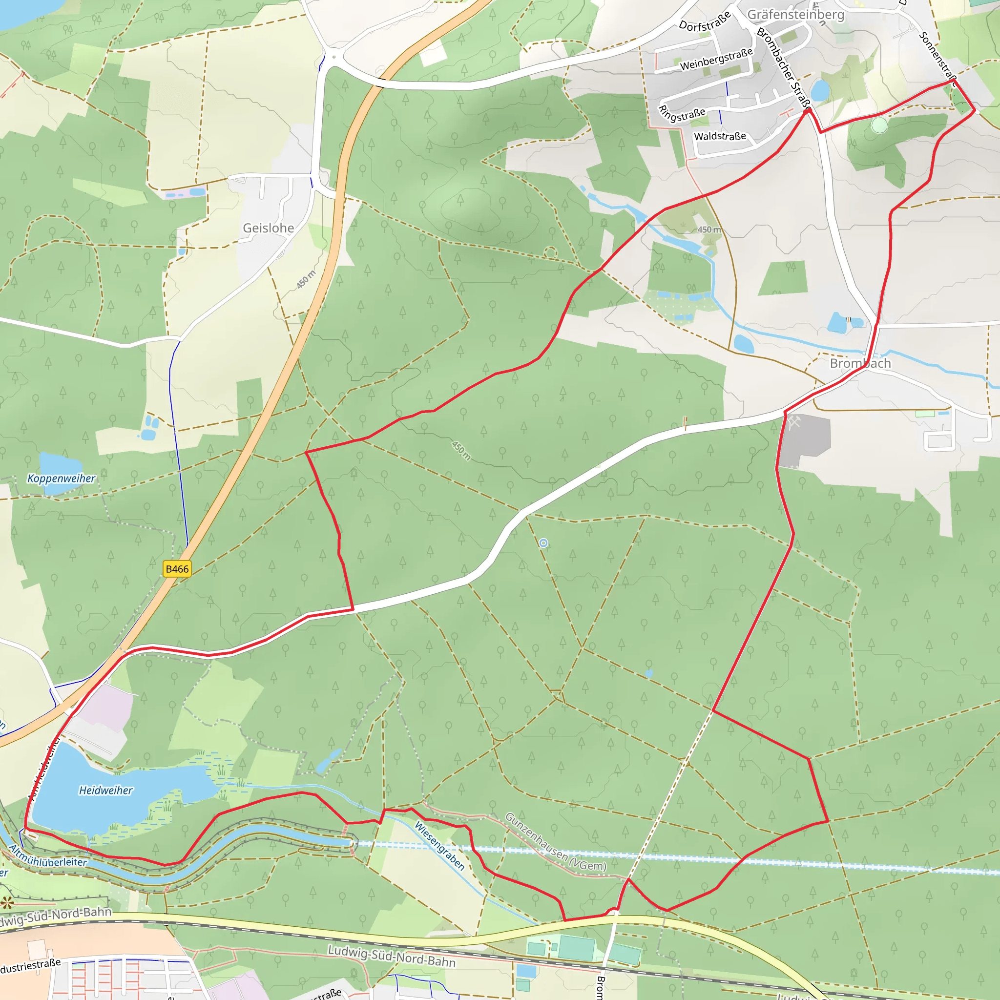 Heidweiher via Fraenkisches Seenland mobile static map