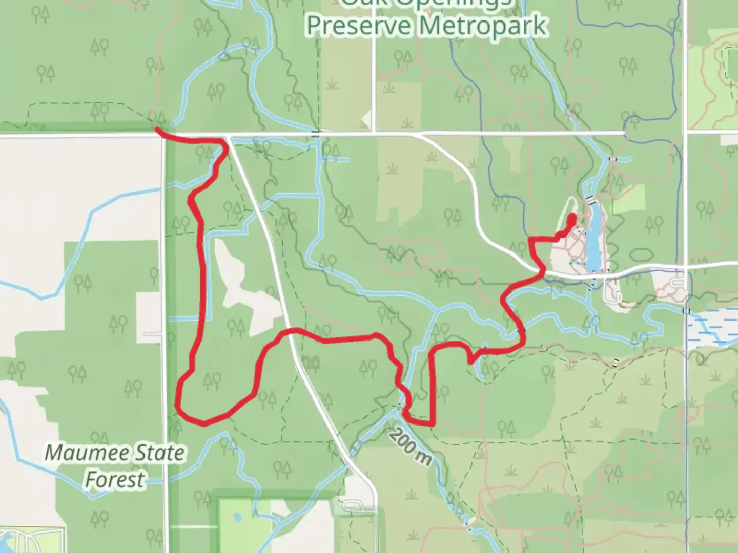 An image depicting the trail Ridge and Oak Openings Hiking Trail and its surrounding area.