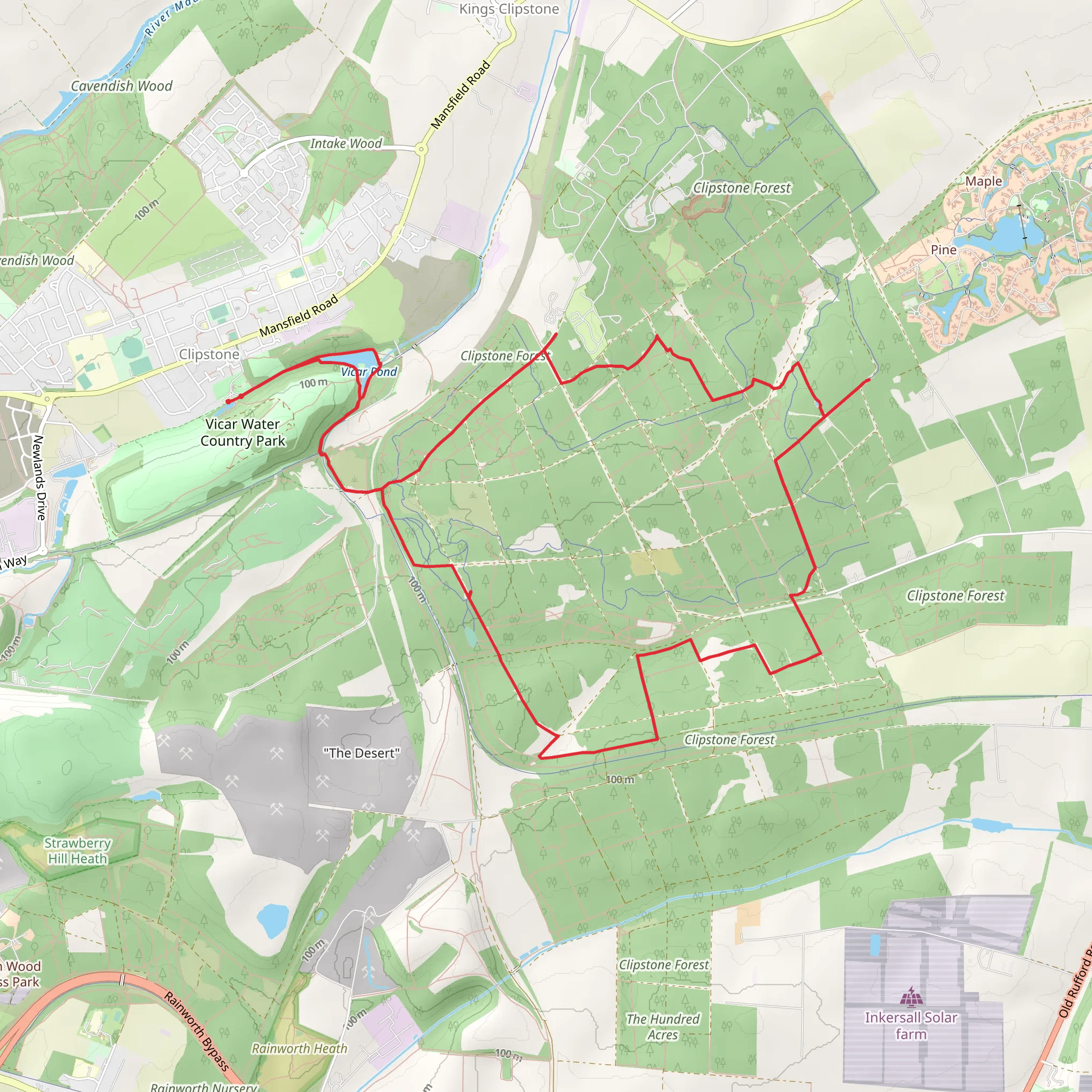 Vicar Water to Clipstone Forest and Sherwood Pines mobile static map
