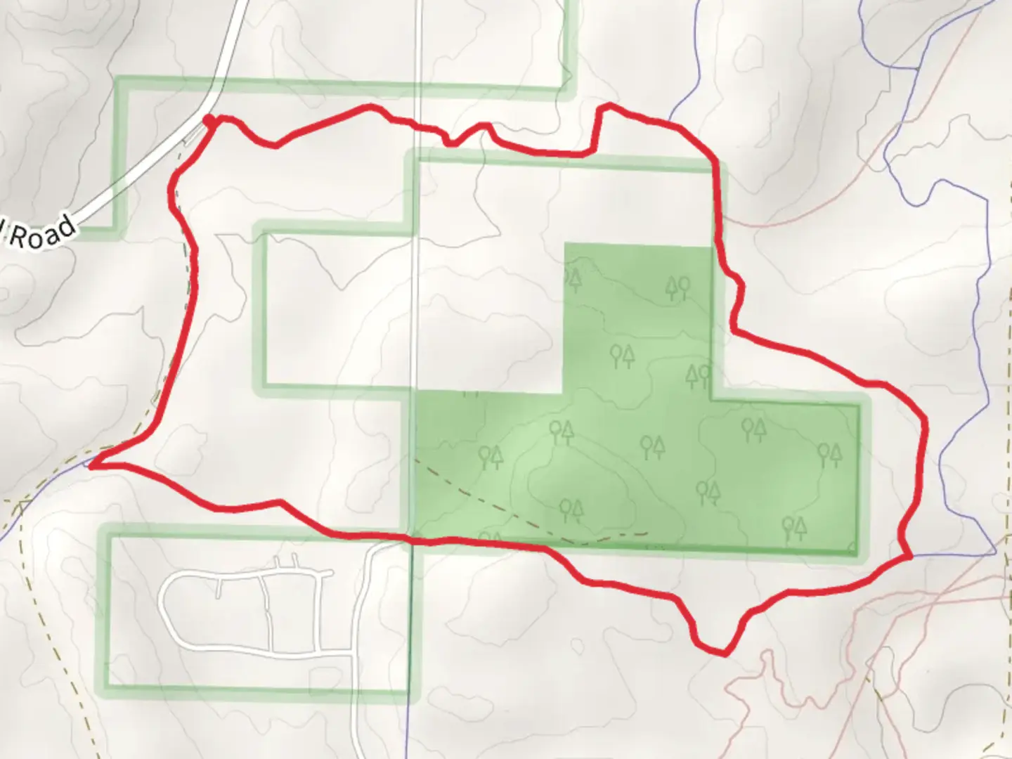 An image depicting the trail Wildwood Hills Pathway Loop and its surrounding area.