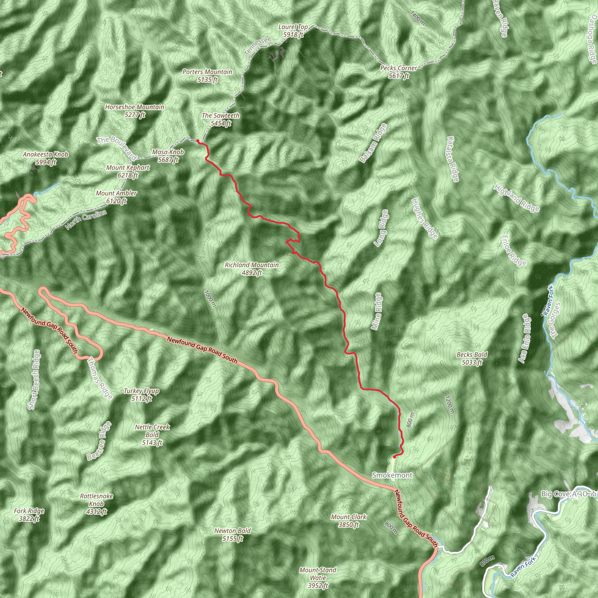 Dry SLuice Gap via Bradley Fork Trail mobile static map