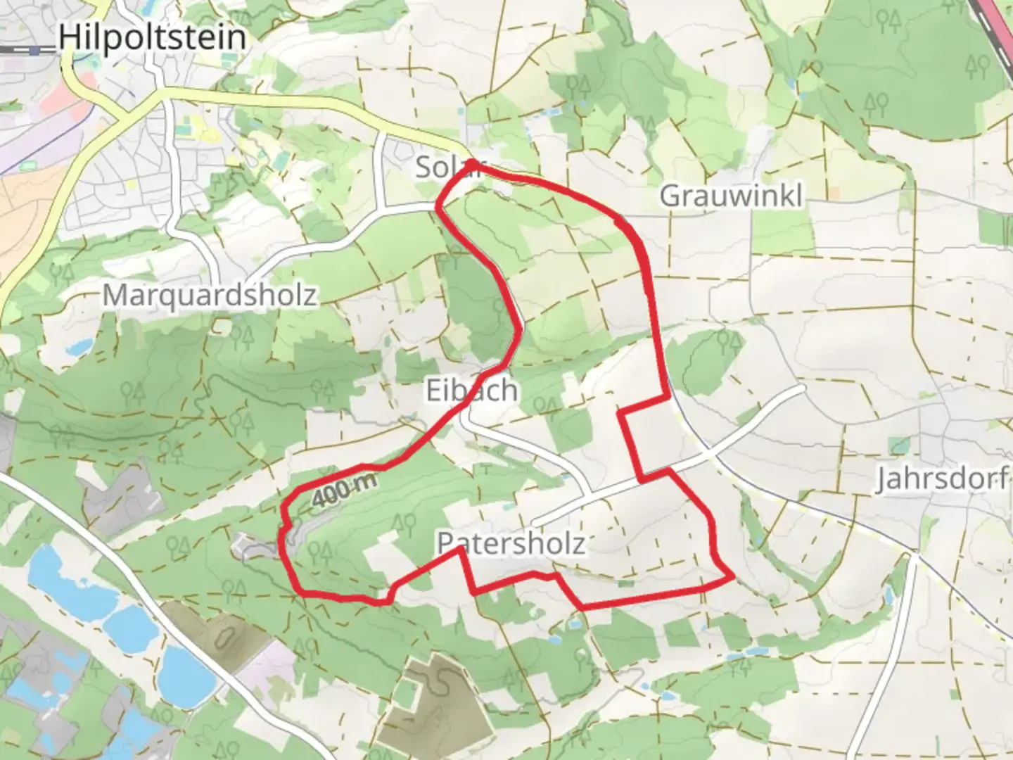 An image depicting the trail Eibachgrund Loop and its surrounding area.