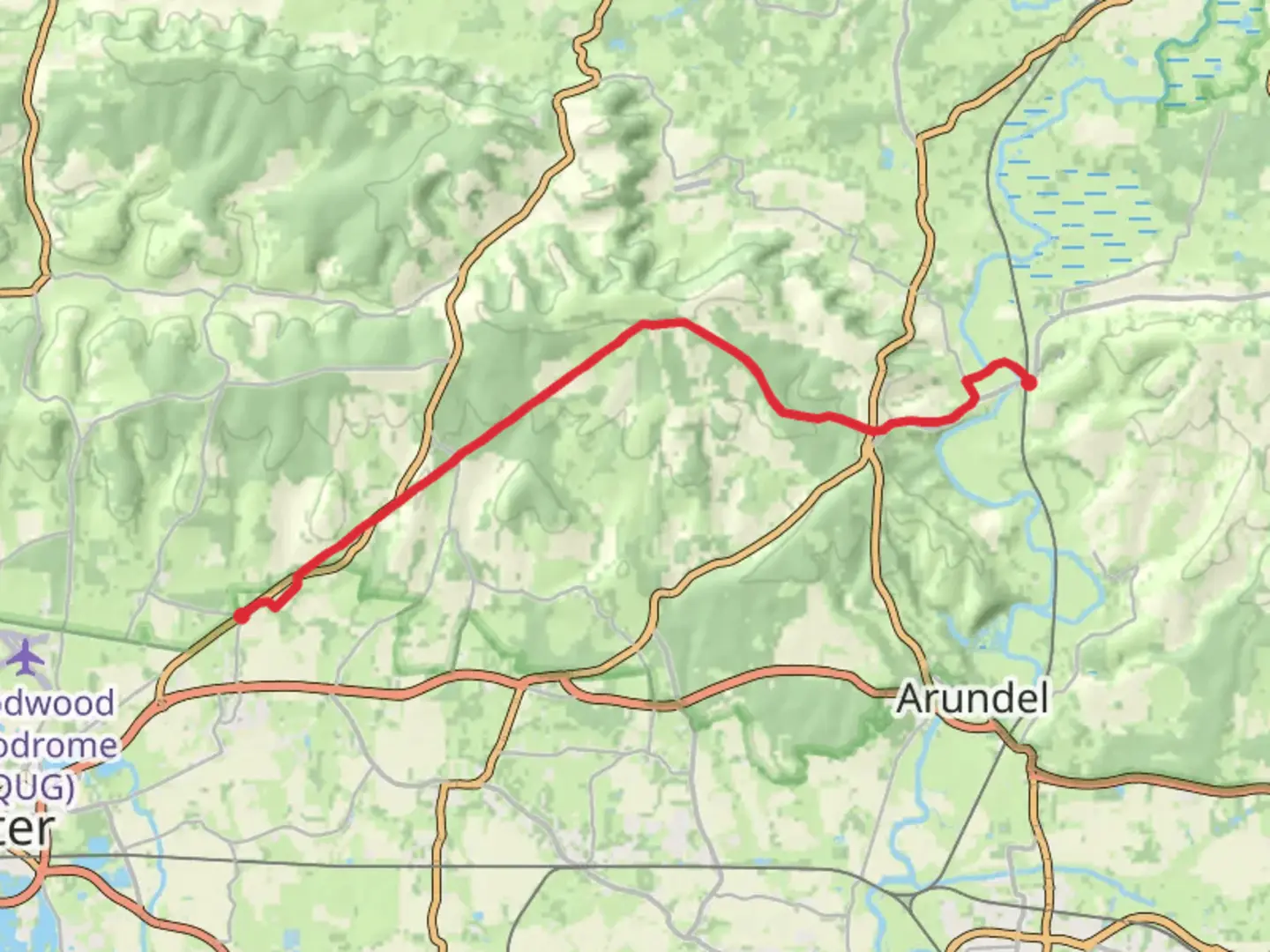 An image depicting the trail Houghton Forest and North Wood via Mill Lane and its surrounding area.