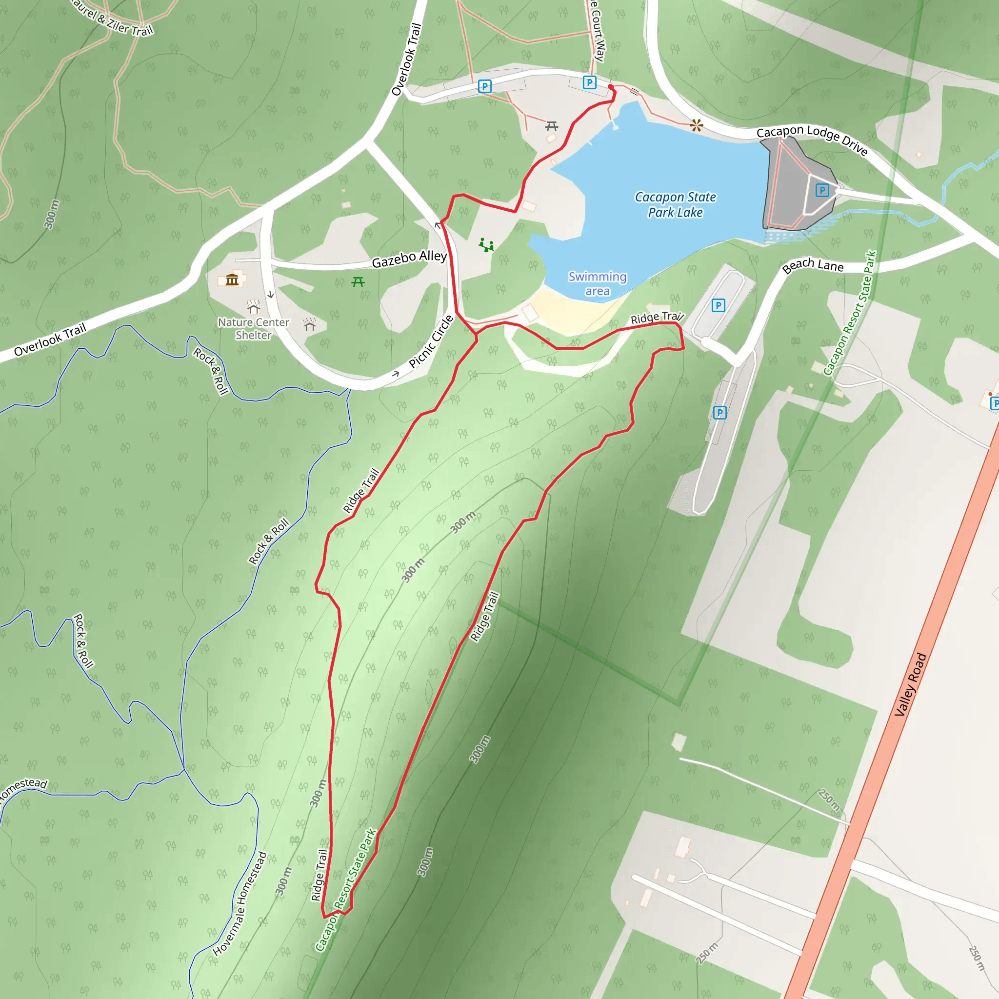 Cacapon State Park Lake - Ridge Loop Trail mobile static map