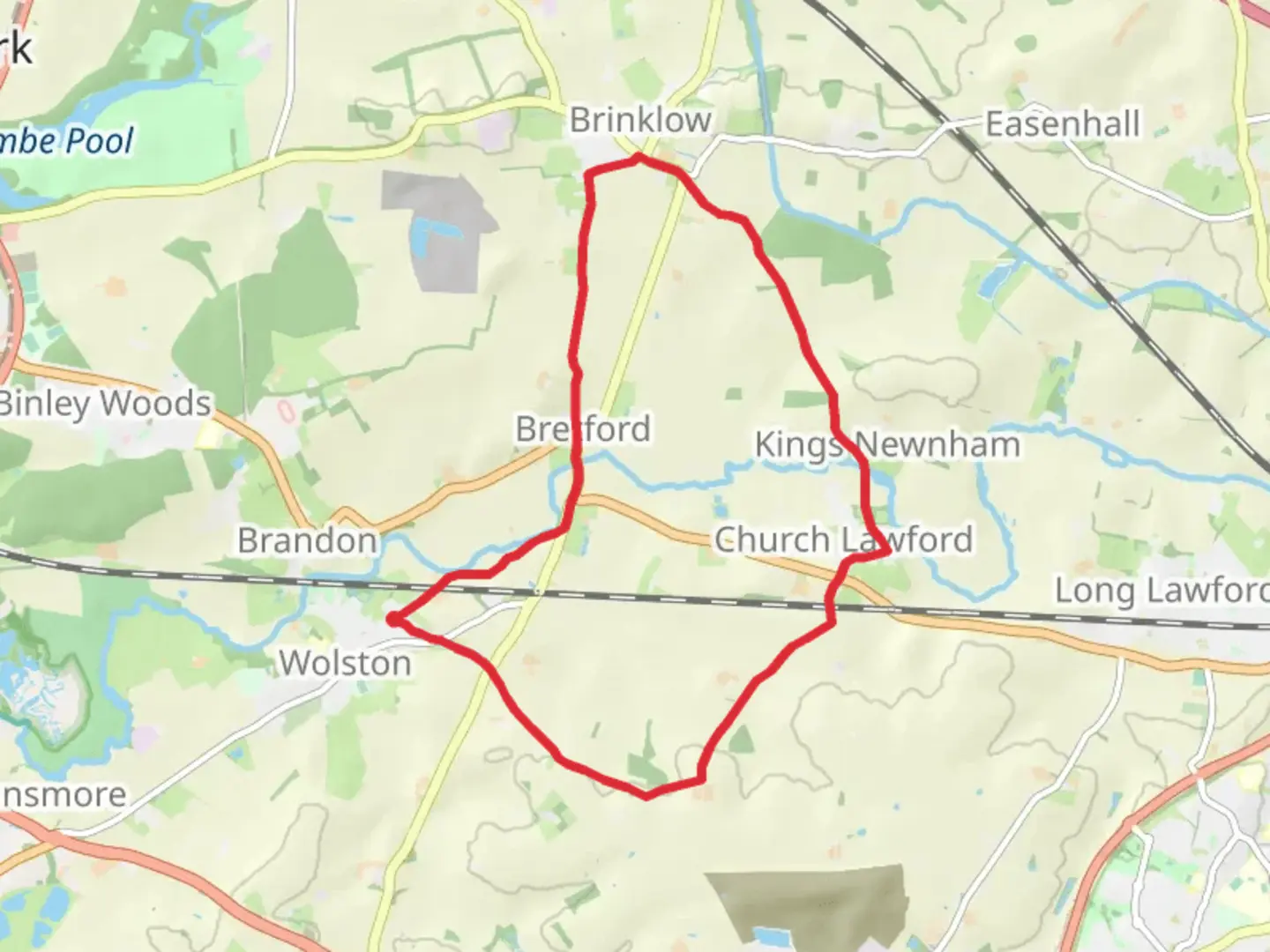 An image depicting the trail Wolston, Church Lawford and Bretford Loop and its surrounding area.